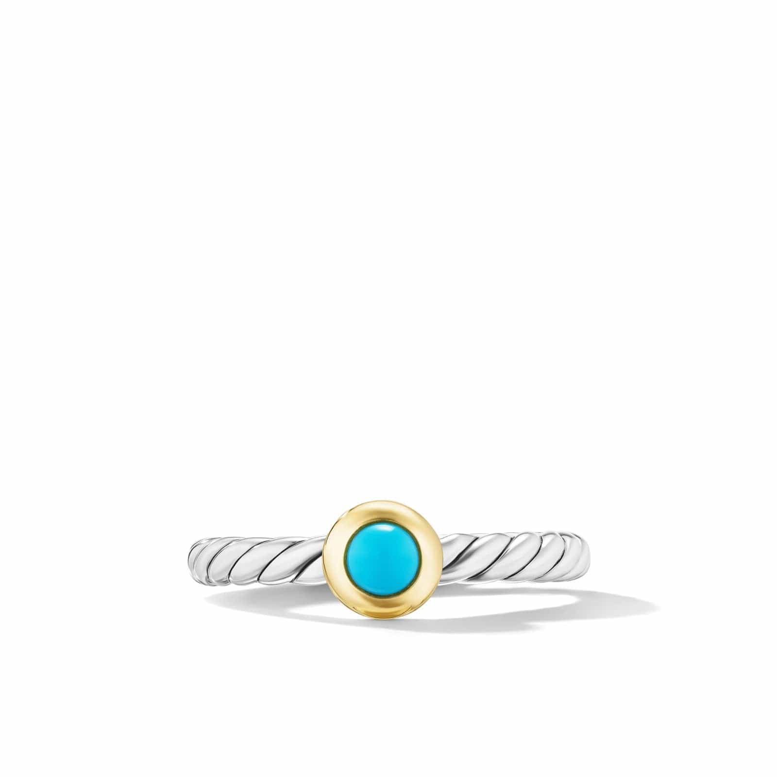 Petite Cable Ring in Sterling Silver with 14K Yellow Gold and Turquoise, 2.8mm - Image 3