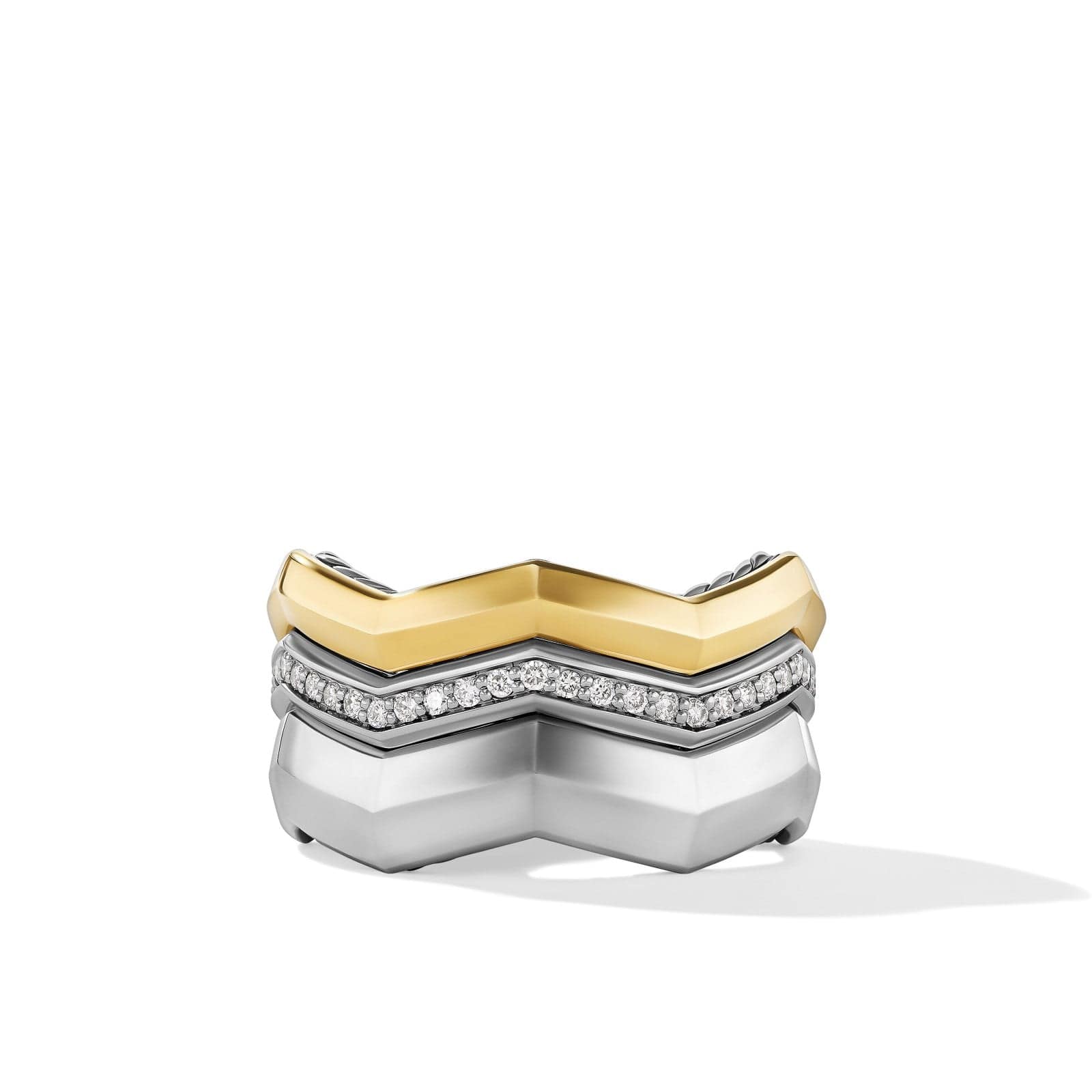 Zig Zag Stax™ Three Row Ring in Sterling Silver with 18K Yellow Gold and Diamonds, 11.7mm - Image 3