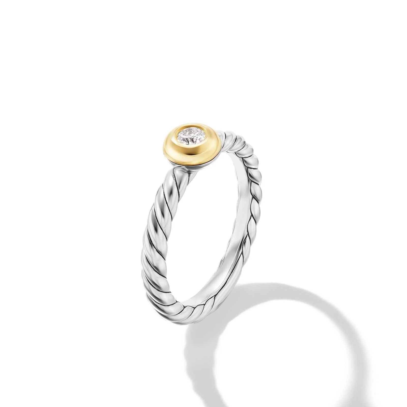 Petite Cable Ring in Sterling Silver with 14K Yellow Gold and Center Diamond, 2.8mm - Image 2