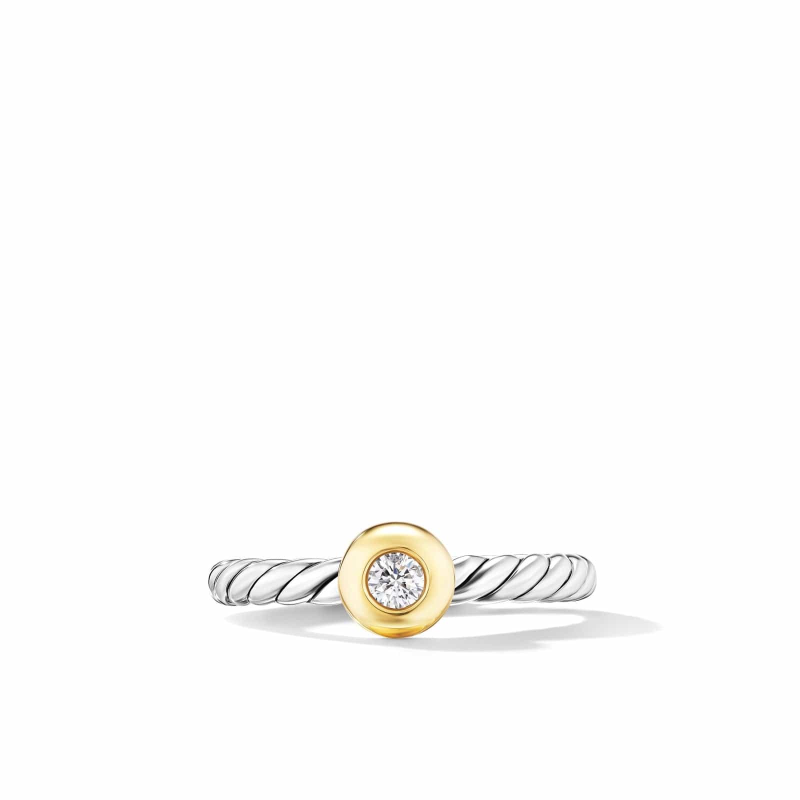Petite Cable Ring in Sterling Silver with 14K Yellow Gold and Center Diamond, 2.8mm - Image 3