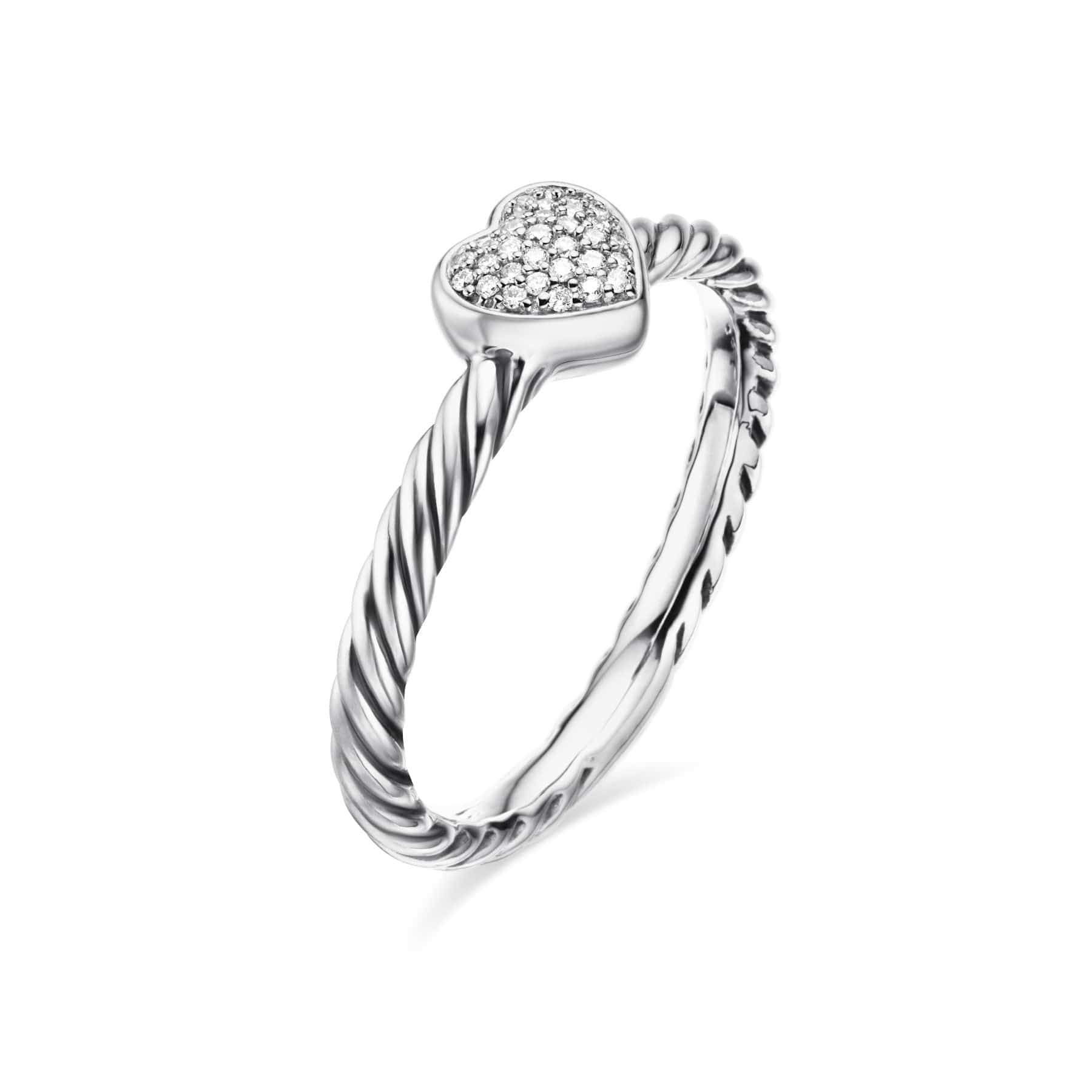 Cable Collectibles® Heart Stack Ring Sterling Silver with Pavé Diamonds, 6.2mm - Image 3
