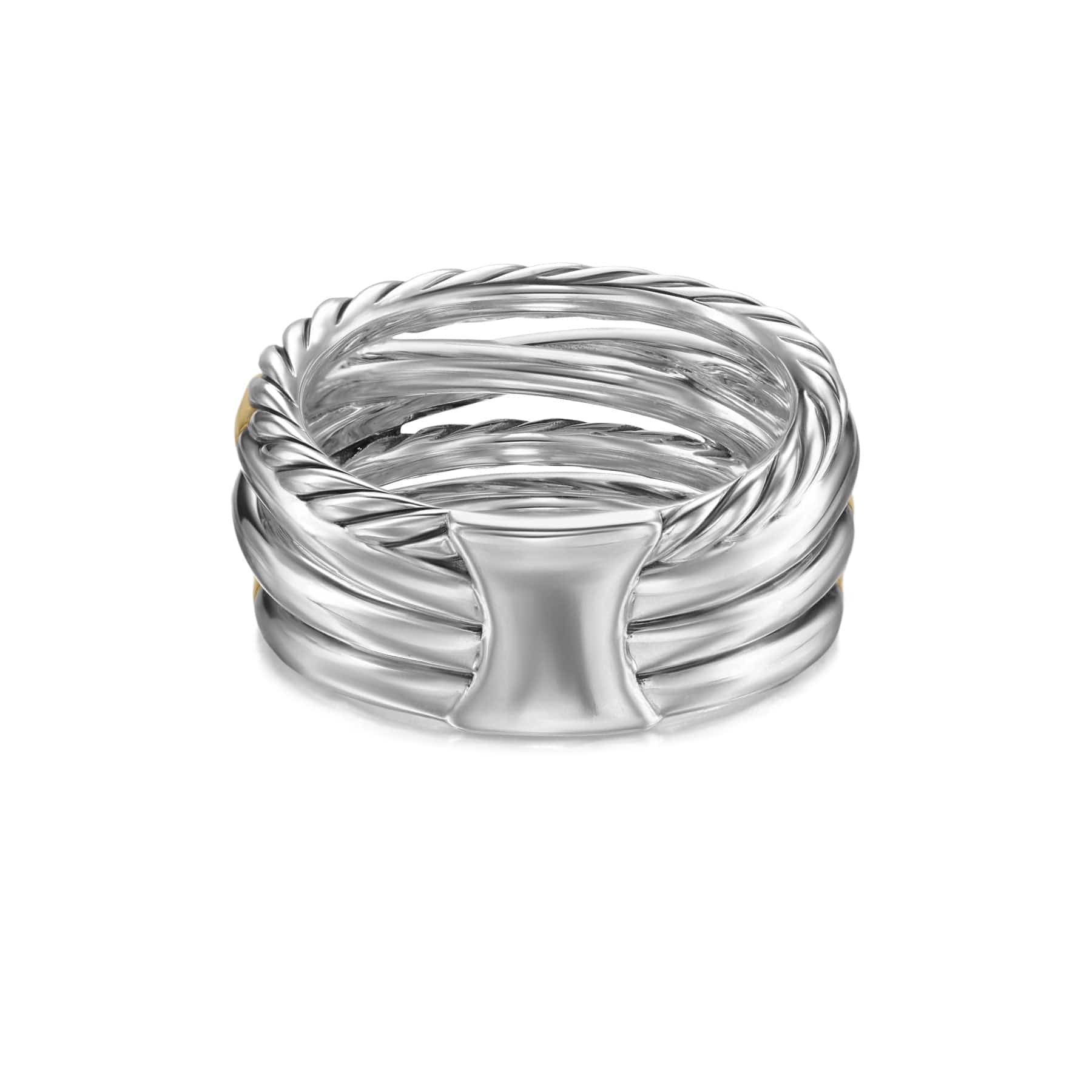 Crossover Five Row Ring Sterling Silver with 18K Yellow Gold and Diamonds, 11mm - Image 3