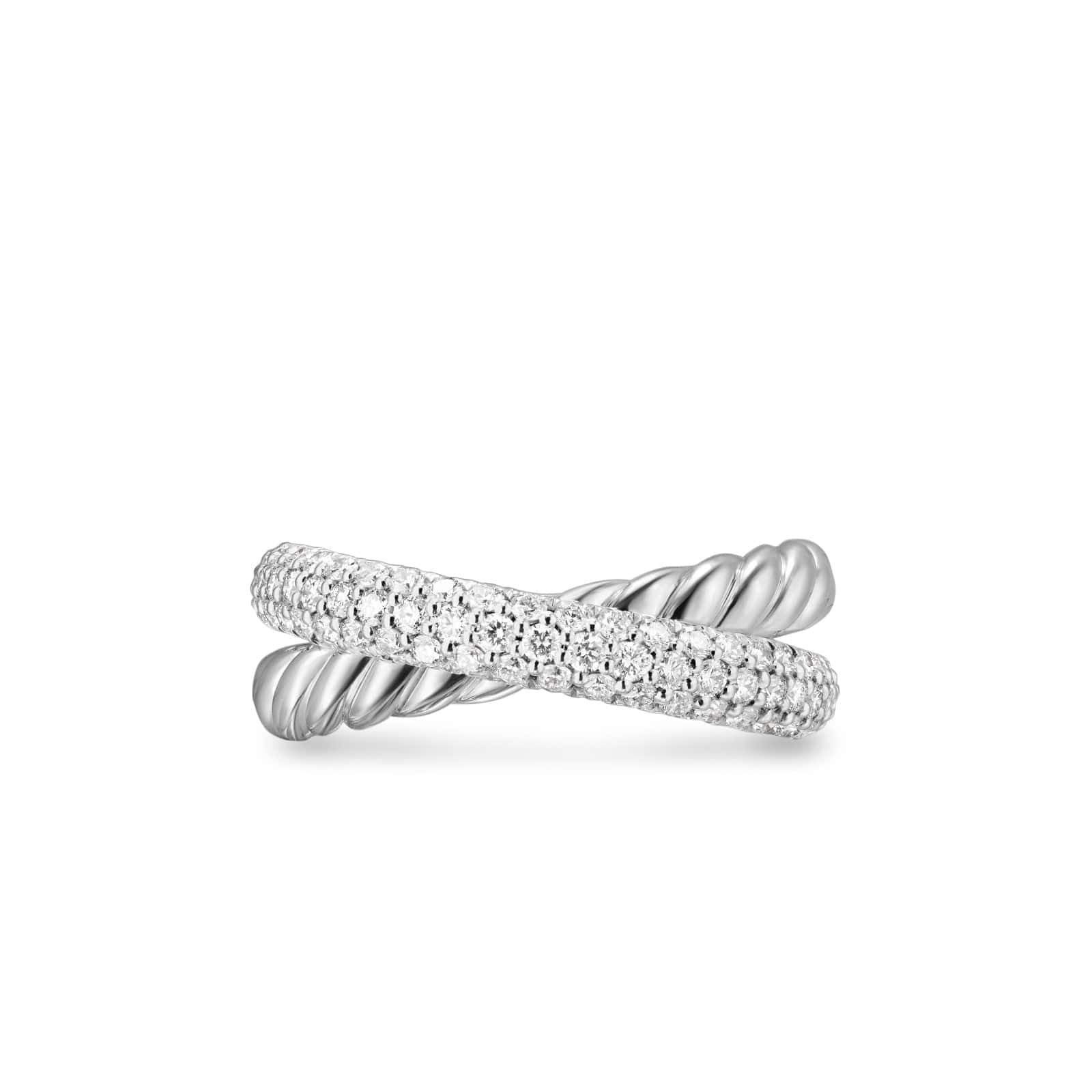 Crossover Two Row Ring Sterling Silver with Diamonds, 7.5mm - Image 3