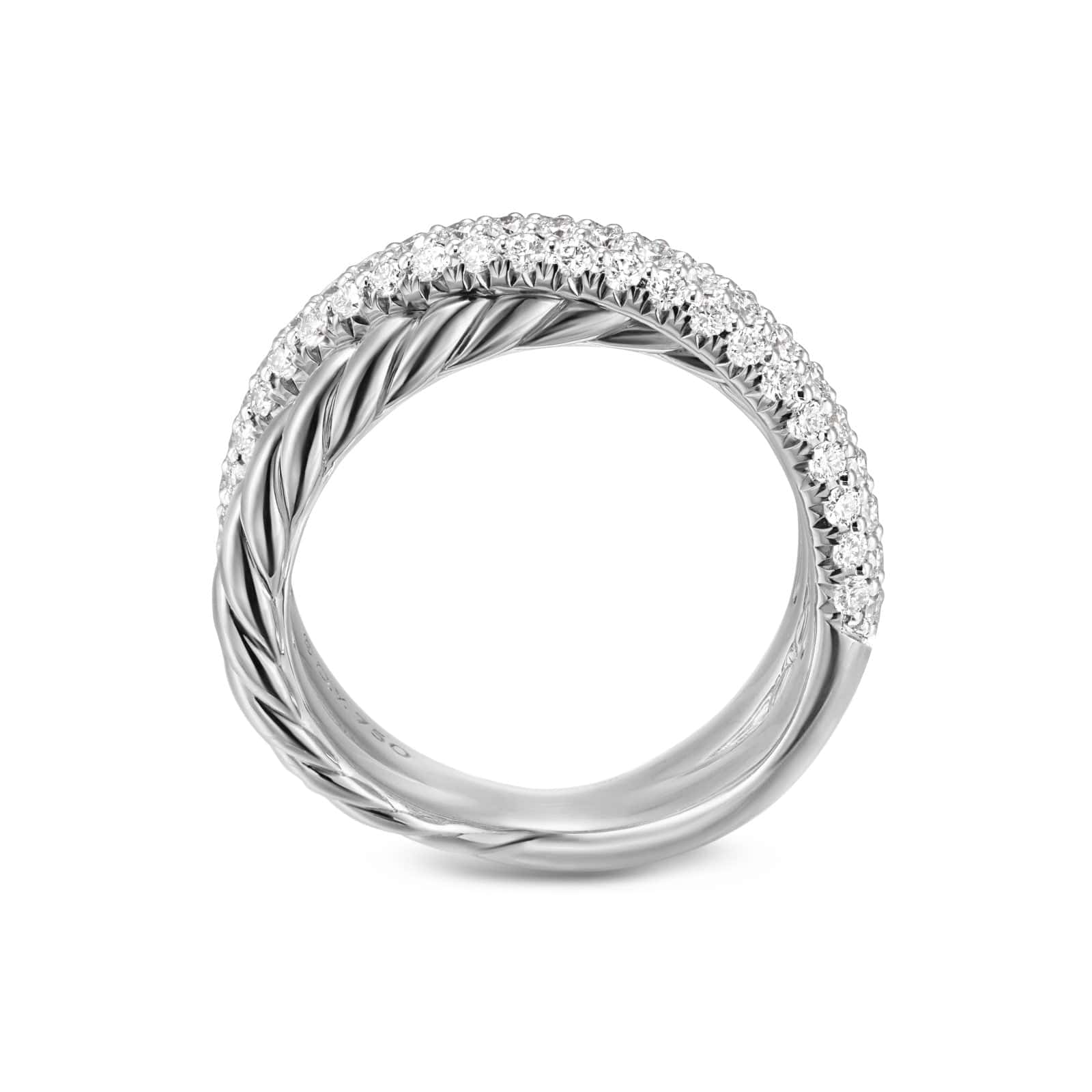 Crossover Two Row Ring Sterling Silver with Diamonds, 7.5mm - Image 4