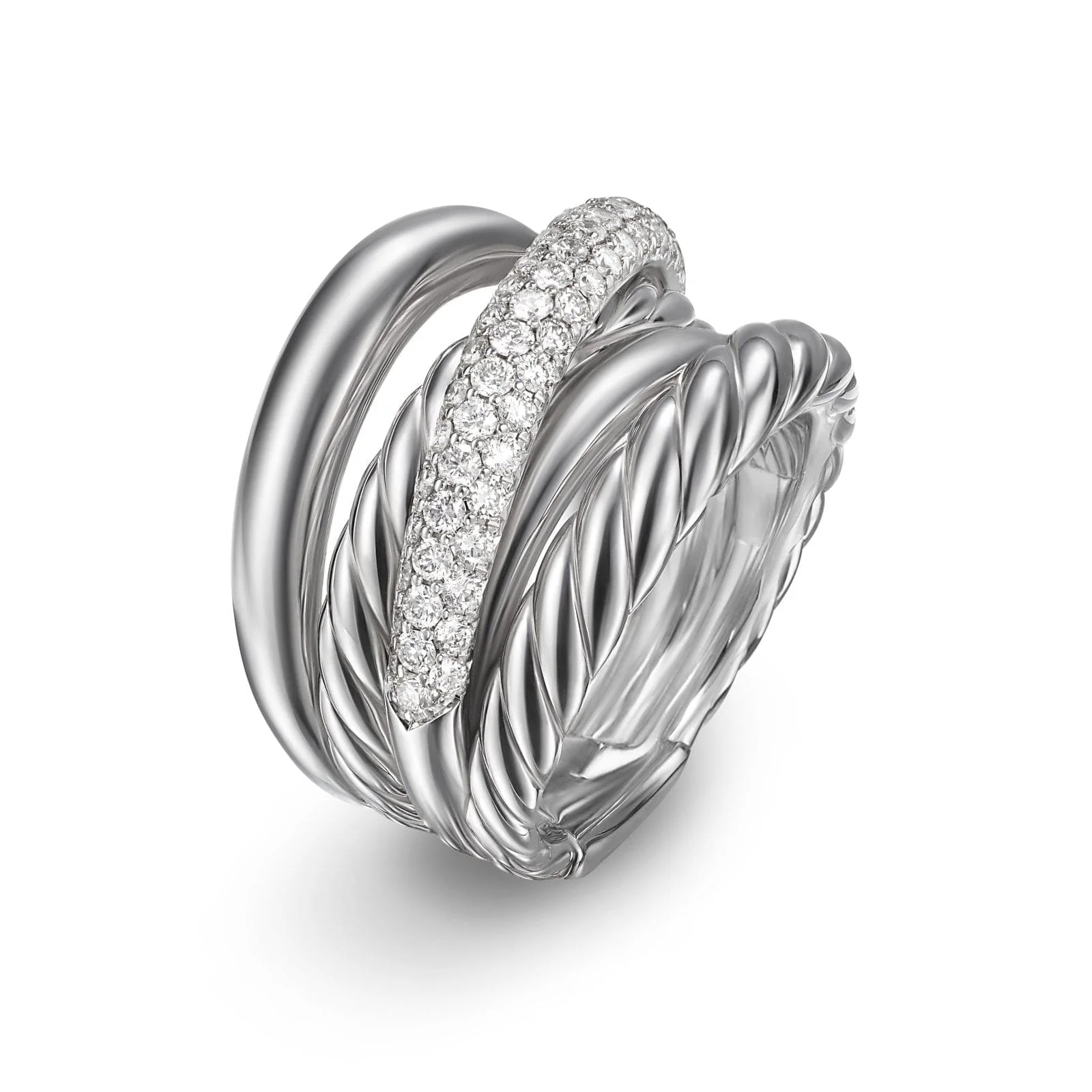 Crossover Five Row Ring Sterling Silver with Diamonds, 17.5mm - Image 2