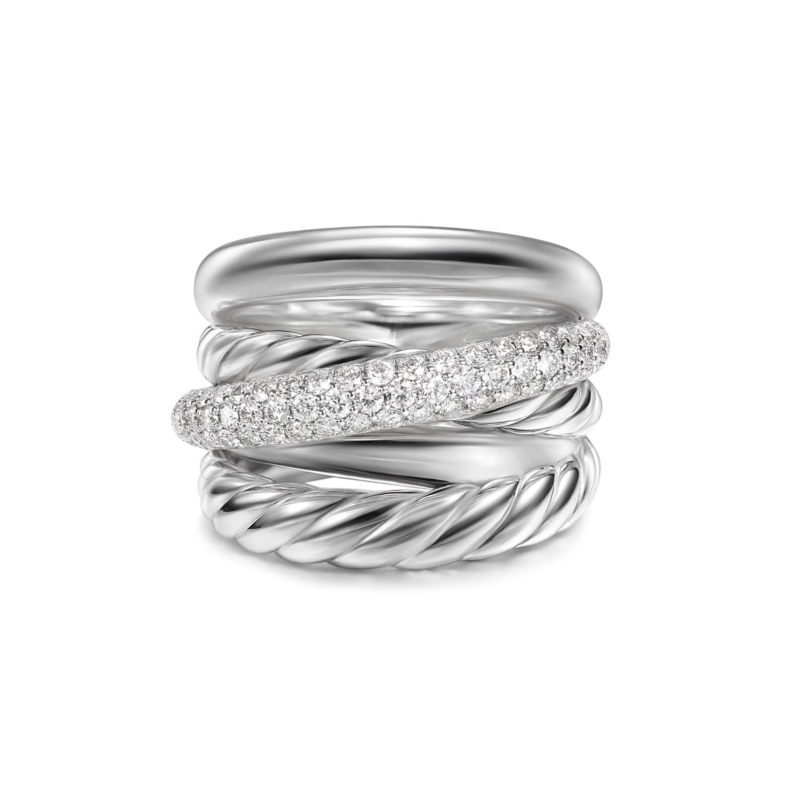 Crossover Five Row Ring Sterling Silver with Diamonds, 17.5mm - Image 3