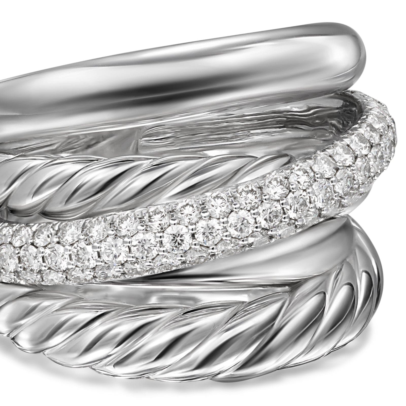 Crossover Five Row Ring Sterling Silver with Diamonds, 17.5mm - Image 4