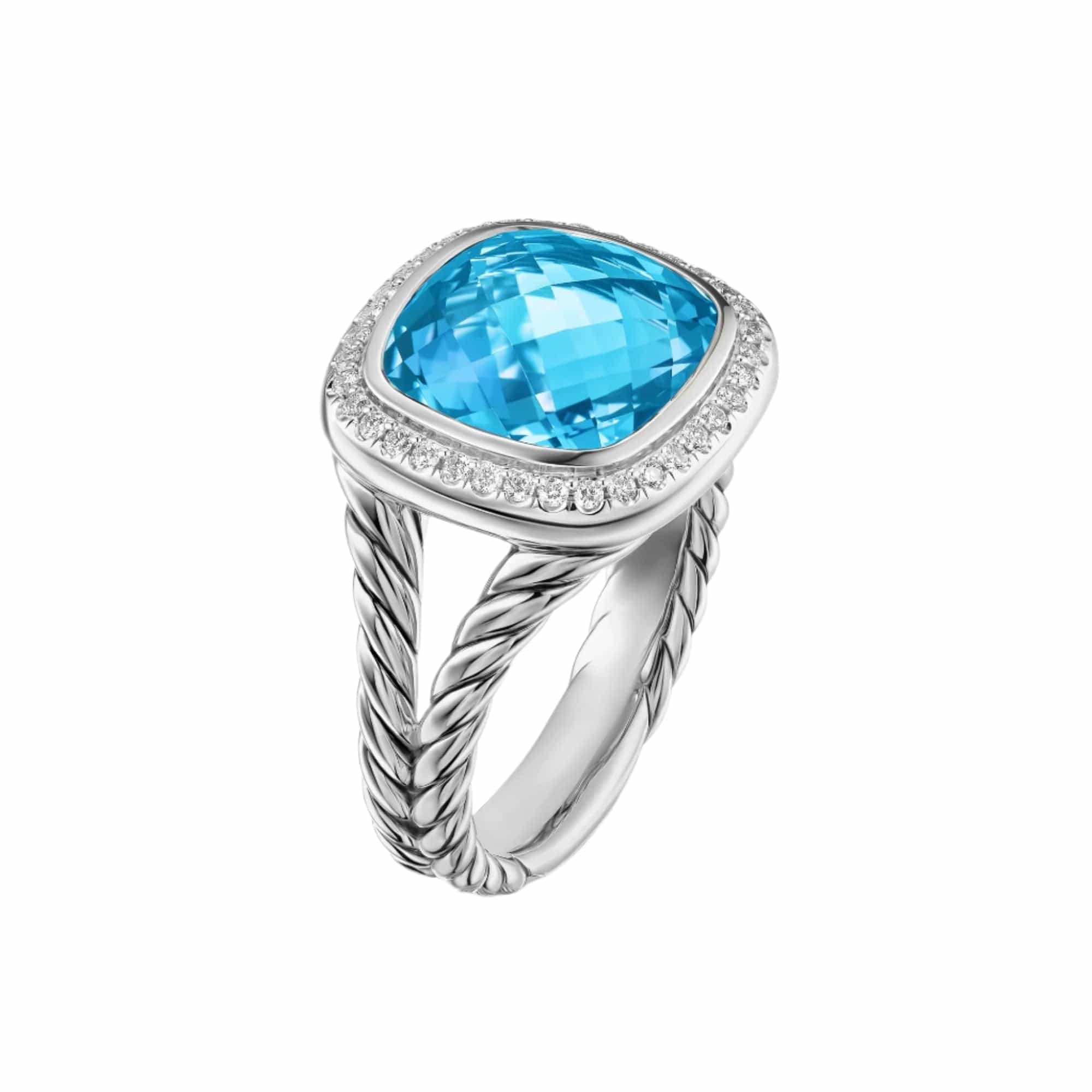 Albion® Ring Sterling Silver with Blue Topaz and Diamonds, 11mm - Image 2