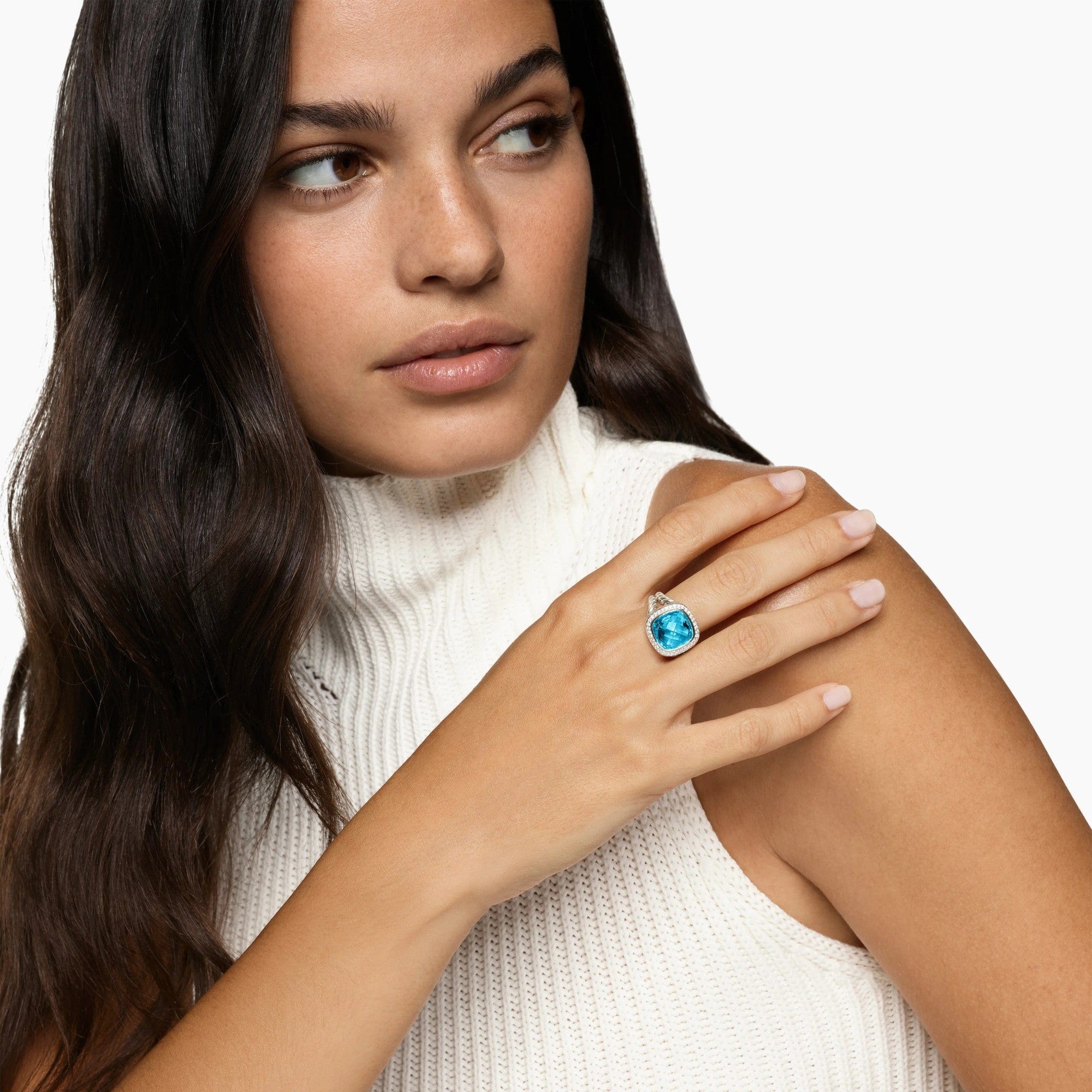 Albion® Ring Sterling Silver with Blue Topaz and Diamonds, 11mm - Image 3