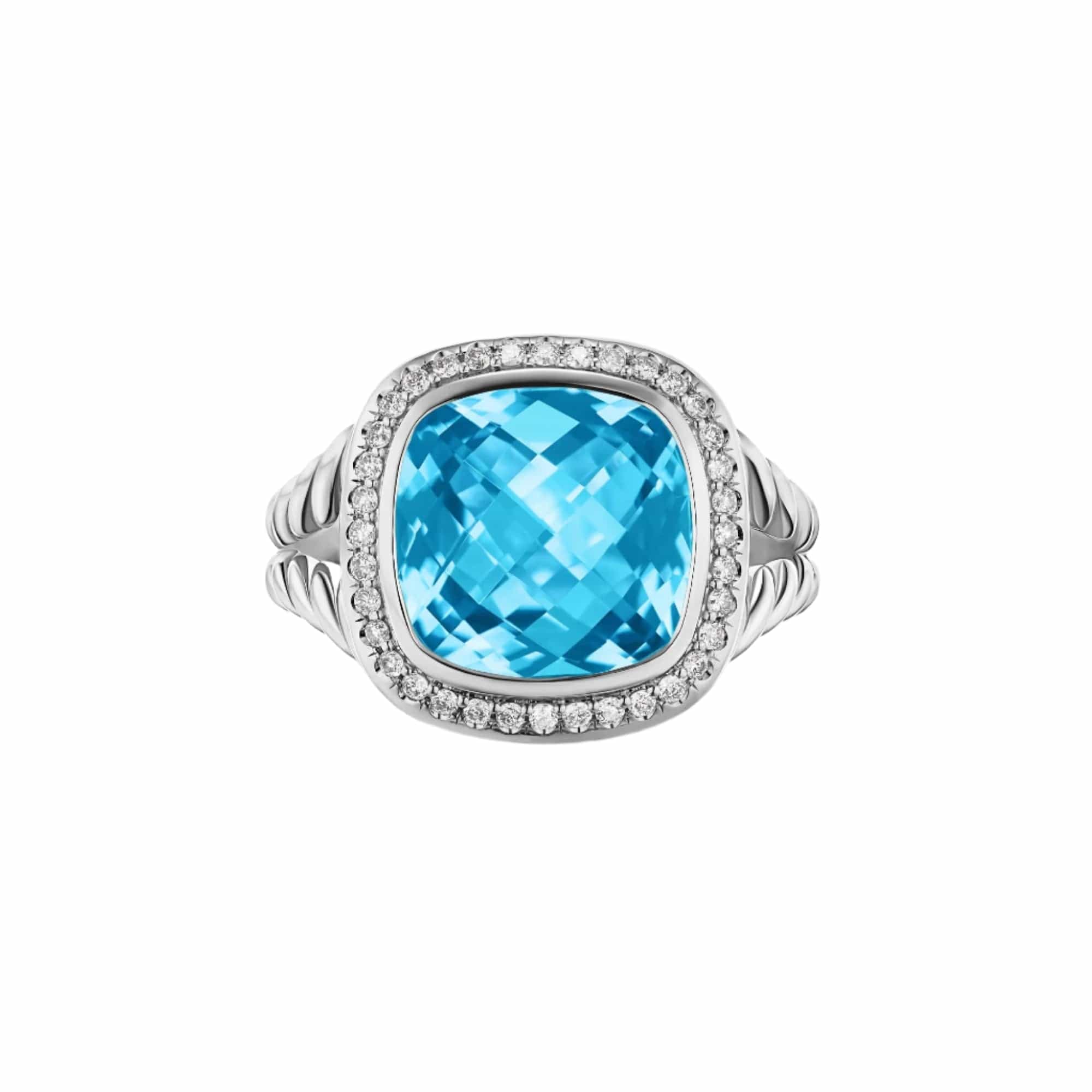 Albion® Ring Sterling Silver with Blue Topaz and Diamonds, 11mm - Image 4