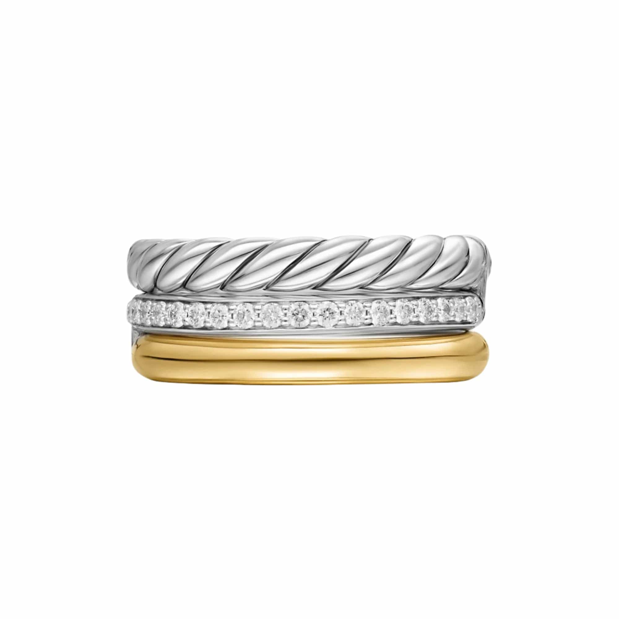 DY Mercer® Three Row Ring Sterling Silver with 18K Yellow Gold and Diamonds, 8.9mm - Image 4