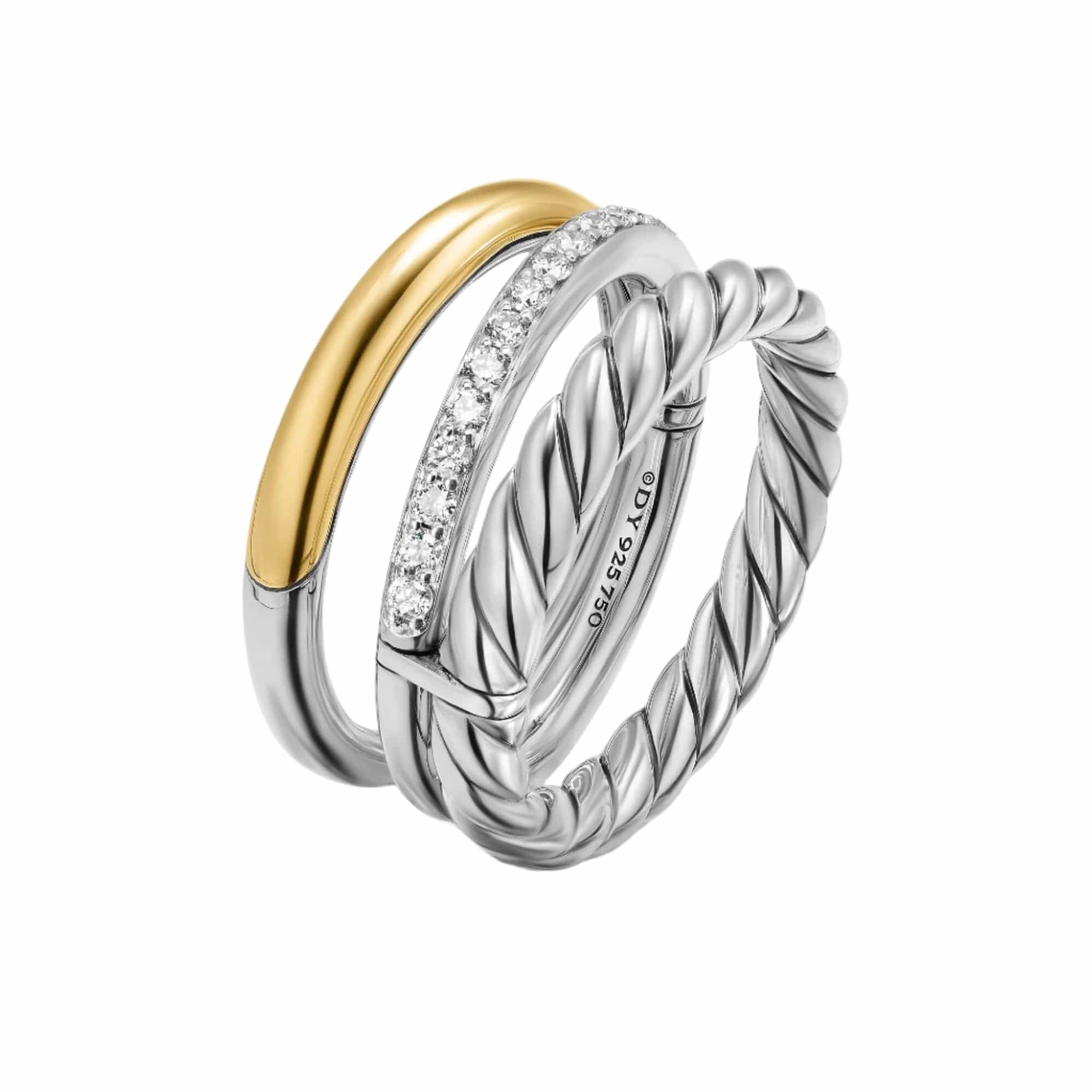 DY Mercer® Three Row Ring Sterling Silver with 18K Yellow Gold and Diamonds, 8.9mm - Image 2