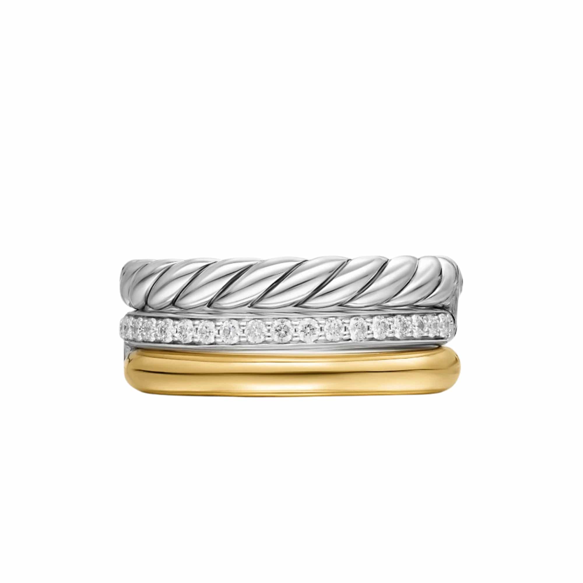 DY Mercer® Three Row Ring Sterling Silver with 18K Yellow Gold and Diamonds, 8.9mm - Image 4