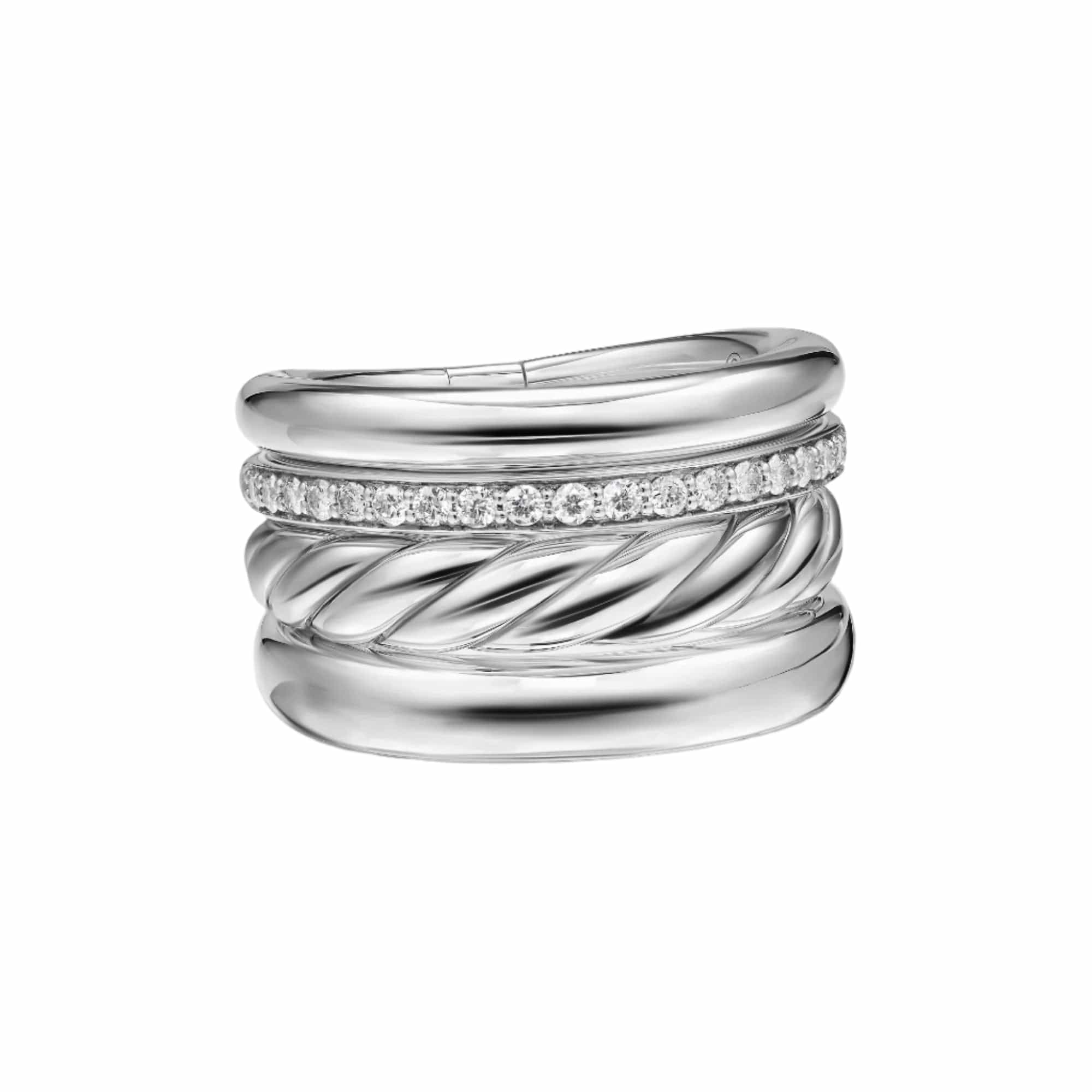 DY Mercer® Four Row Ring Sterling Silver with Diamonds, 13.8mm