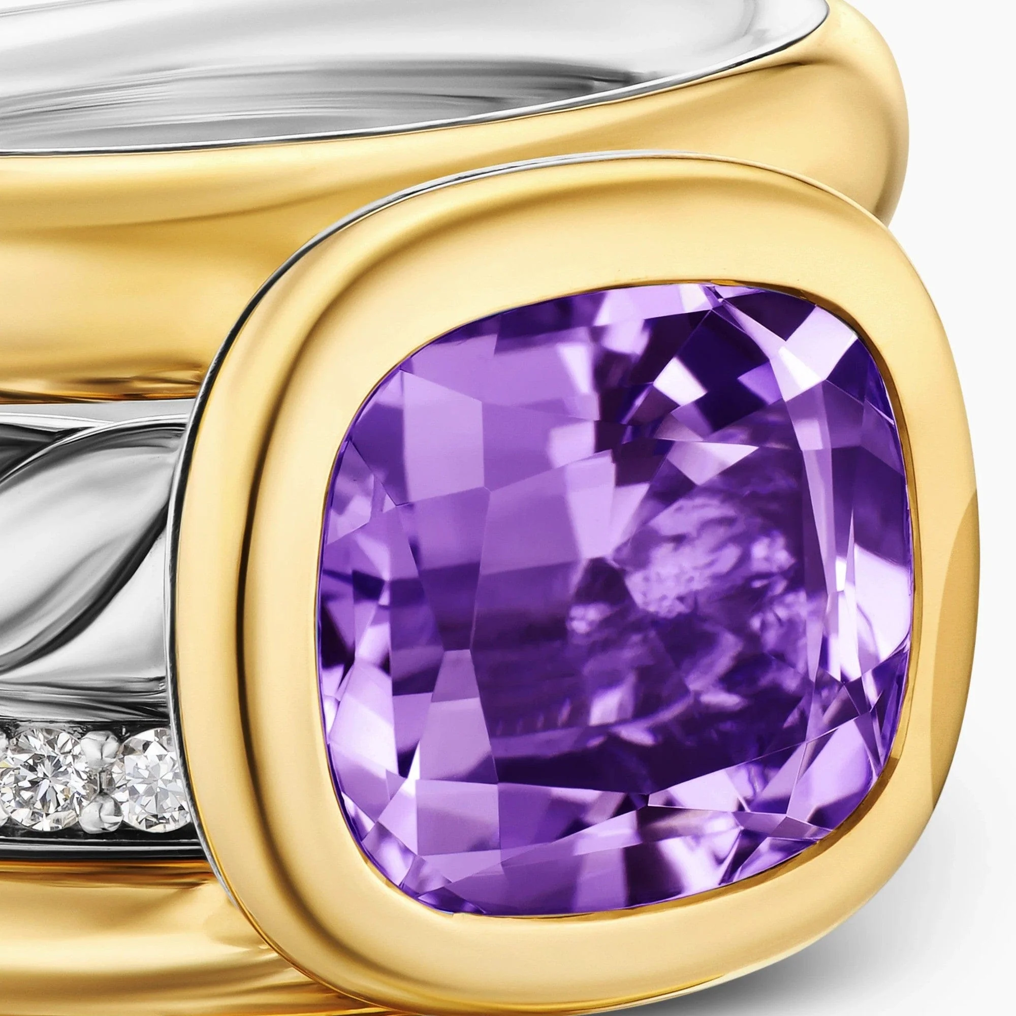 DY Mercer® Four Row Stone Ring Sterling Silver with 18K Yellow Gold, Amethyst and Diamonds, 14mm - Image 4