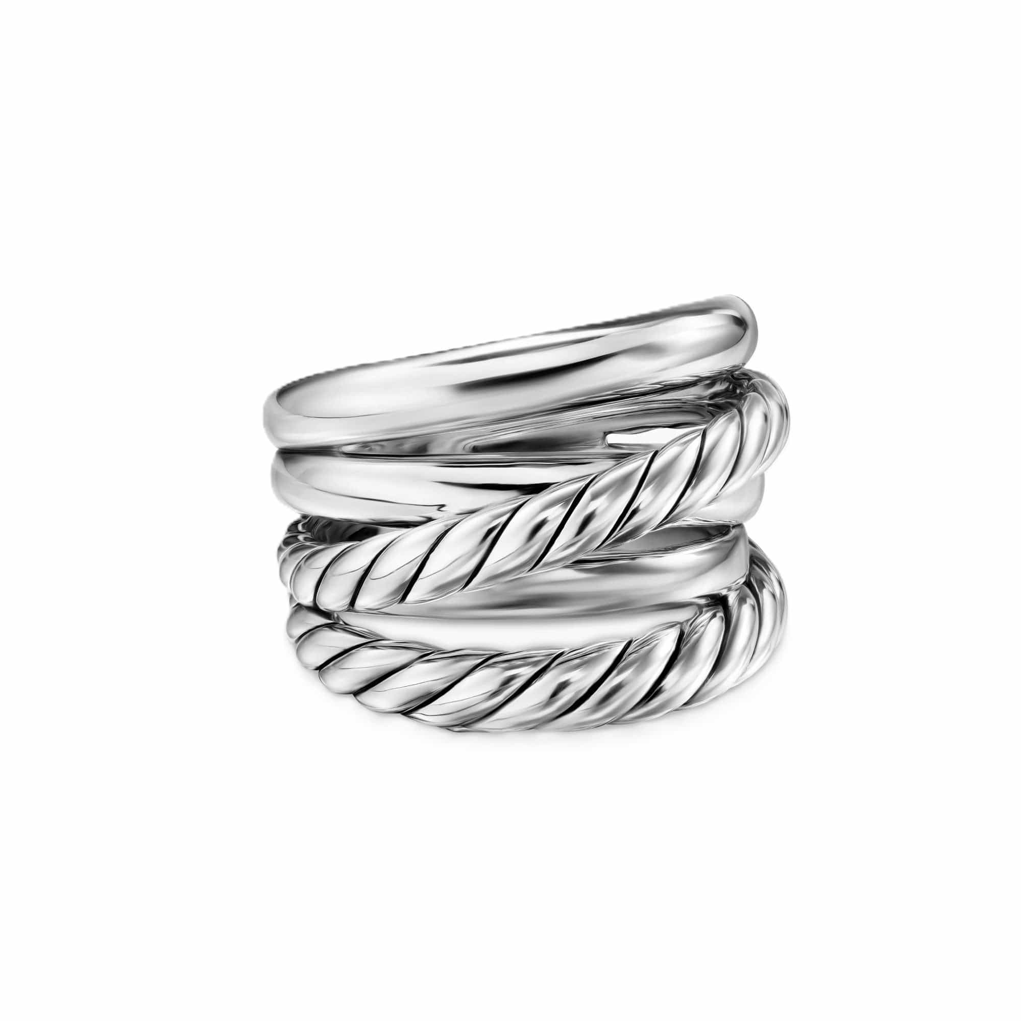 Crossover Five Row Ring Sterling Silver, 17.5mm