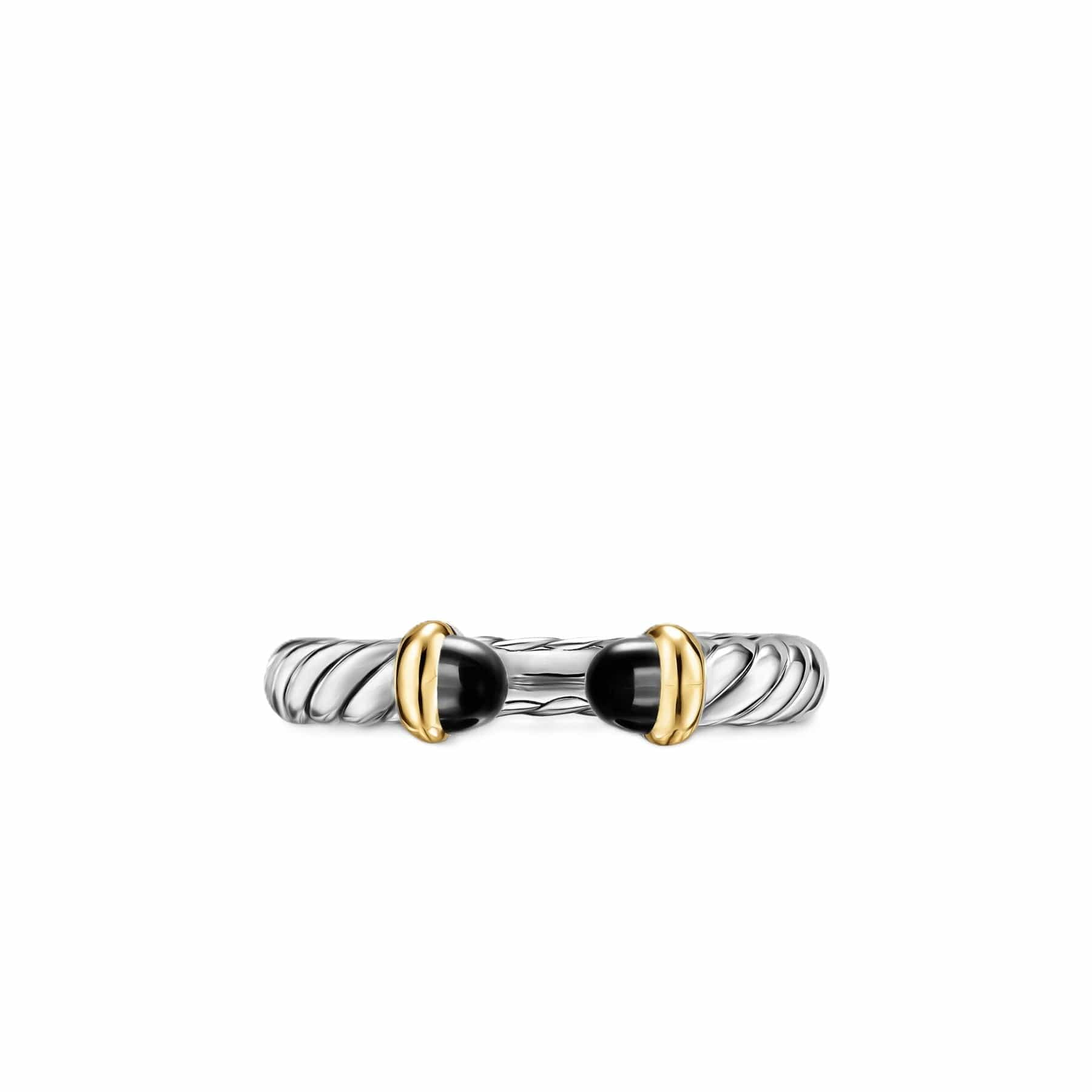 Petite Cable Open Ring Sterling Silver with 14K Yellow Gold and Black Onyx, 3.4mm - Image 4