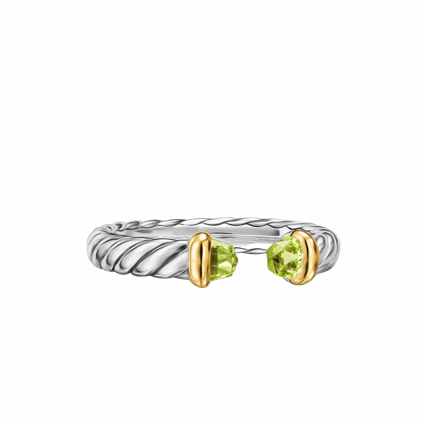 Petite Cable Open Ring Sterling Silver with 14K Yellow Gold and Peridot, 3.4mm
