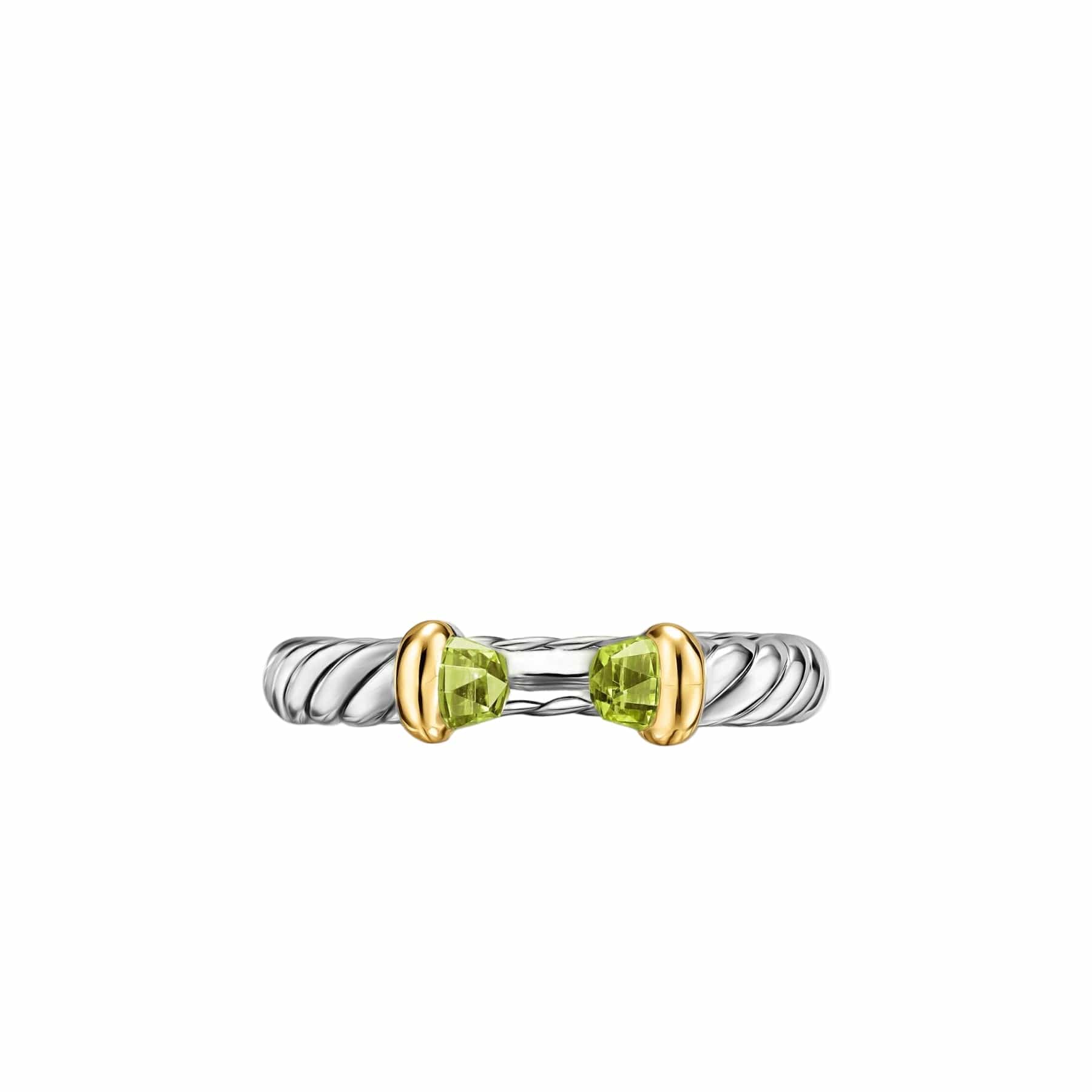 Petite Cable Open Ring Sterling Silver with 14K Yellow Gold and Peridot, 3.4mm - Image 4
