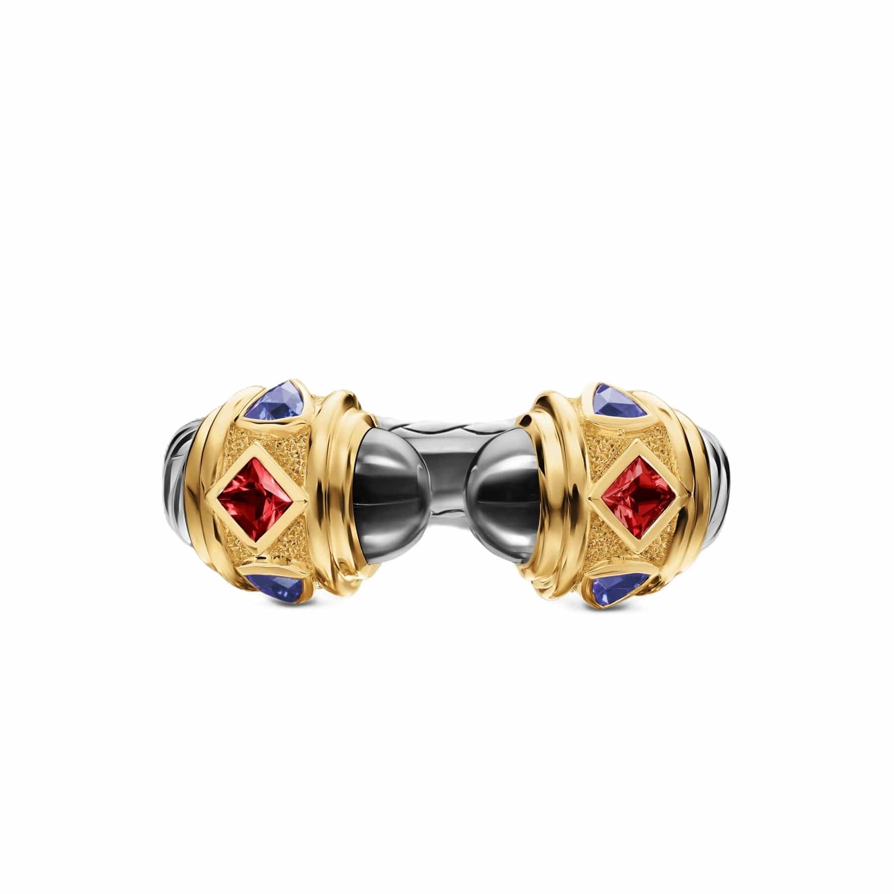 Renaissance® Color Ring Sterling Silver with 14K Yellow Gold, Hematine, Rhodolite Garnet and Iolite, 9.9mm - Image 3