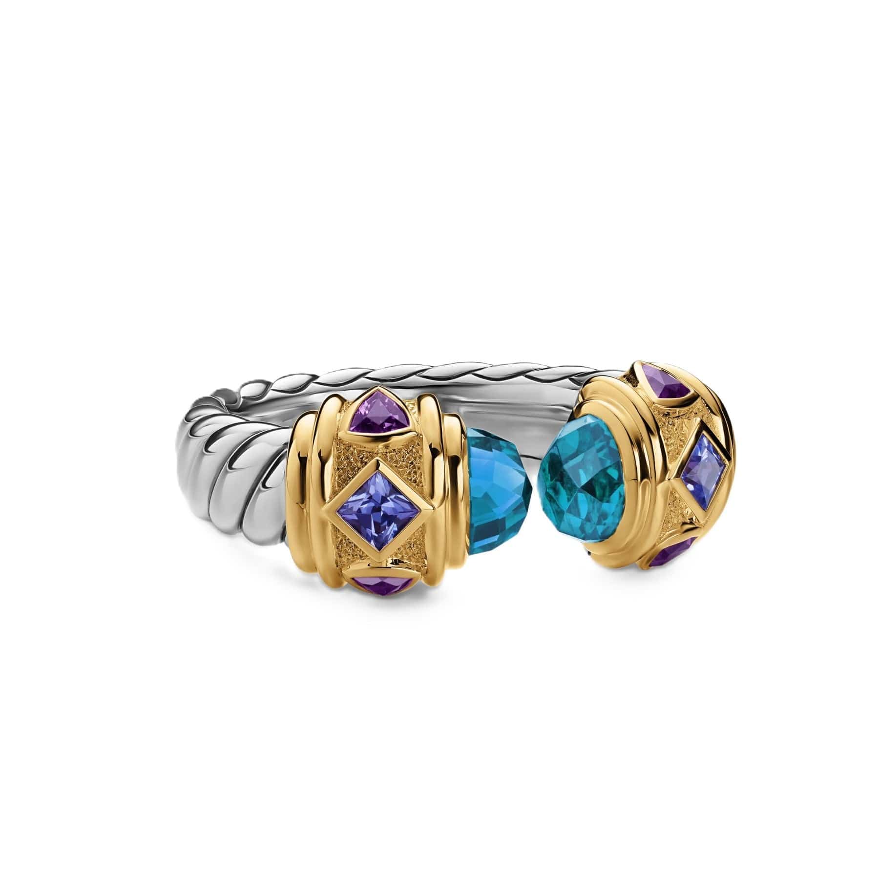 Renaissance® Color Ring Sterling Silver with 14K Yellow Gold, Hampton Blue Topaz, Iolite and Amethyst, 9.9mm