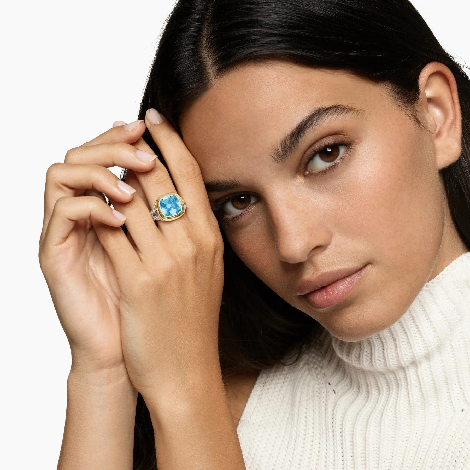 Albion® Ring Sterling Silver with 18K Yellow Gold and Blue Topaz, 11mm - Image 2