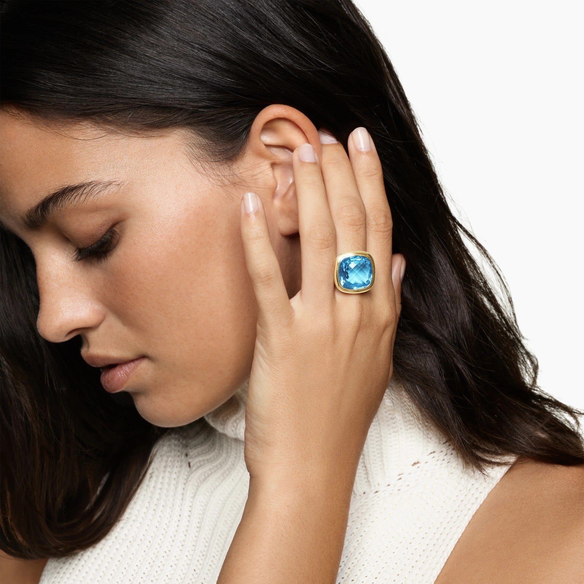 Albion® Ring Sterling Silver with 18K Yellow Gold and Blue Topaz, 15mm - Image 3