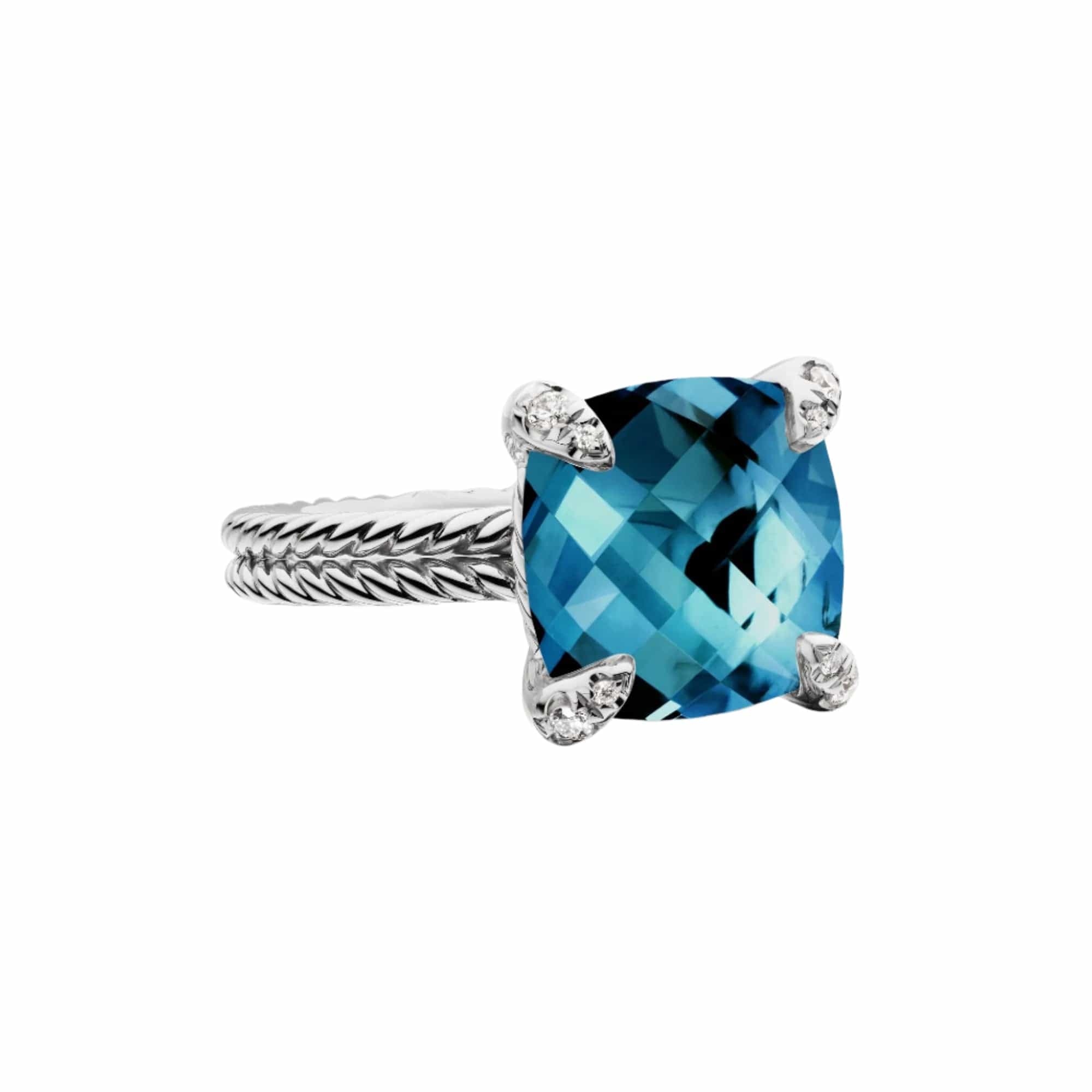 Chatelaine® Ring Sterling Silver with Hampton Blue Topaz and Diamonds, 11mm