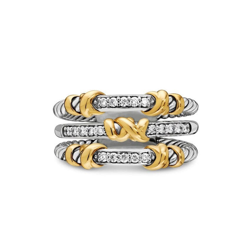 Petite Helena Wrap Three Row Ring in Sterling Silver with 18K Yellow Gold and Diamonds, 12mm - Image 3