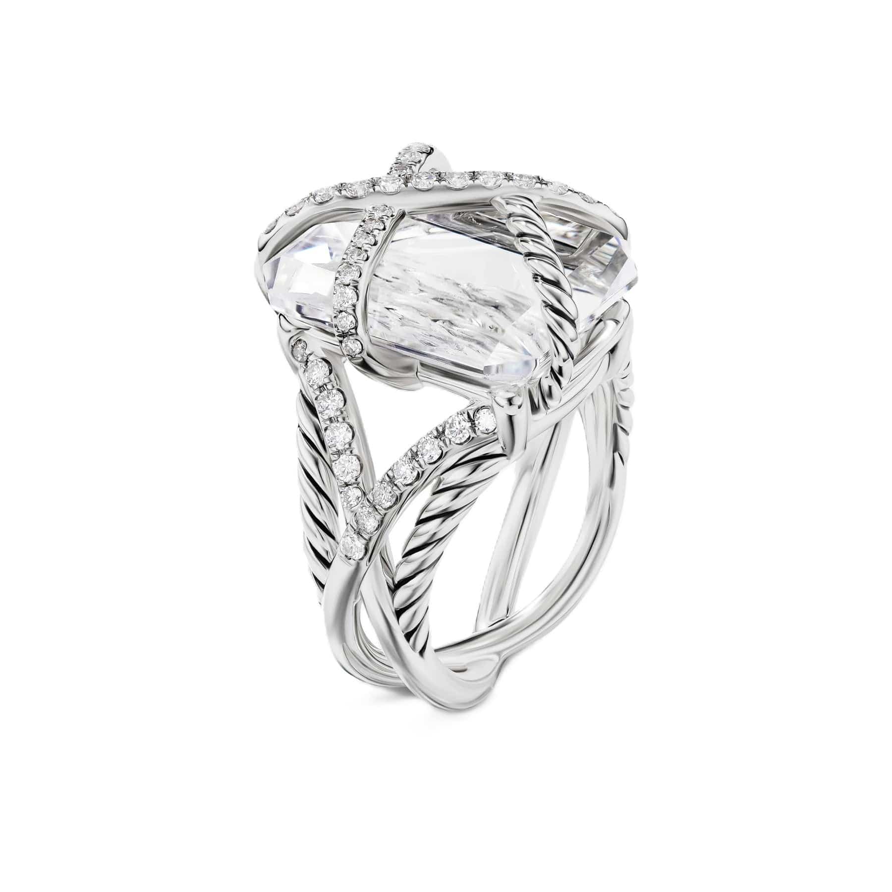 Cable Wrap Ring Sterling Silver with Crystal and Diamonds, 20.4mm - Image 2