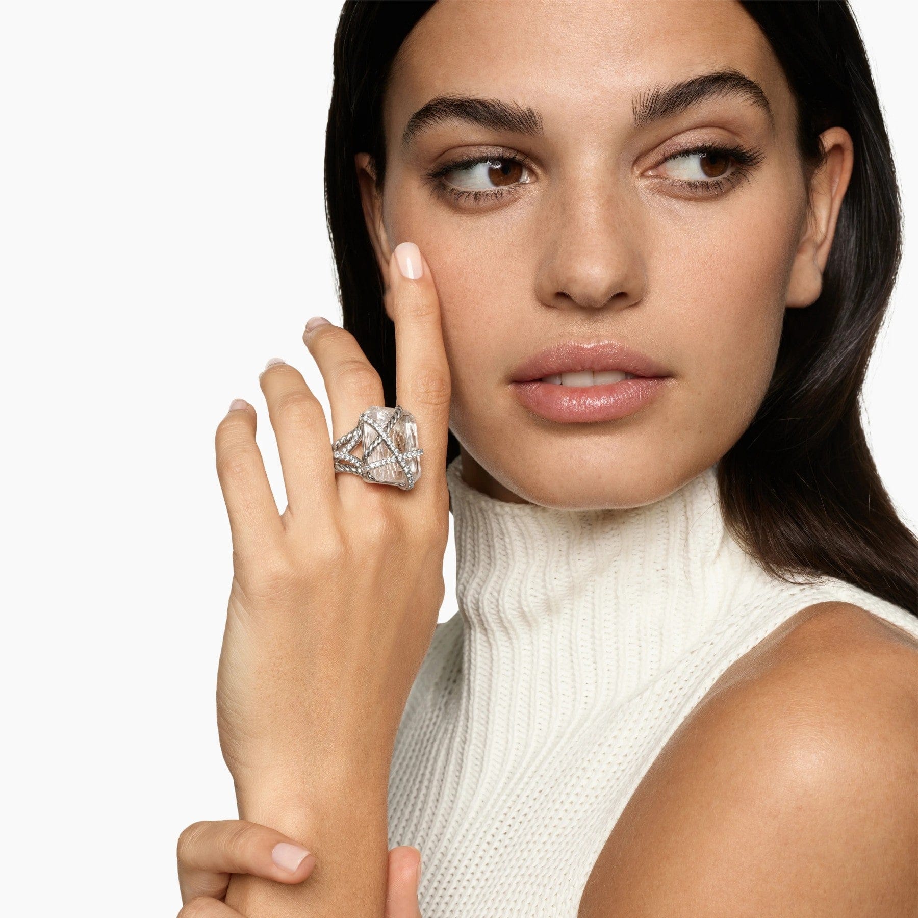 Cable Wrap Ring Sterling Silver with Crystal and Diamonds, 20.4mm - Image 3