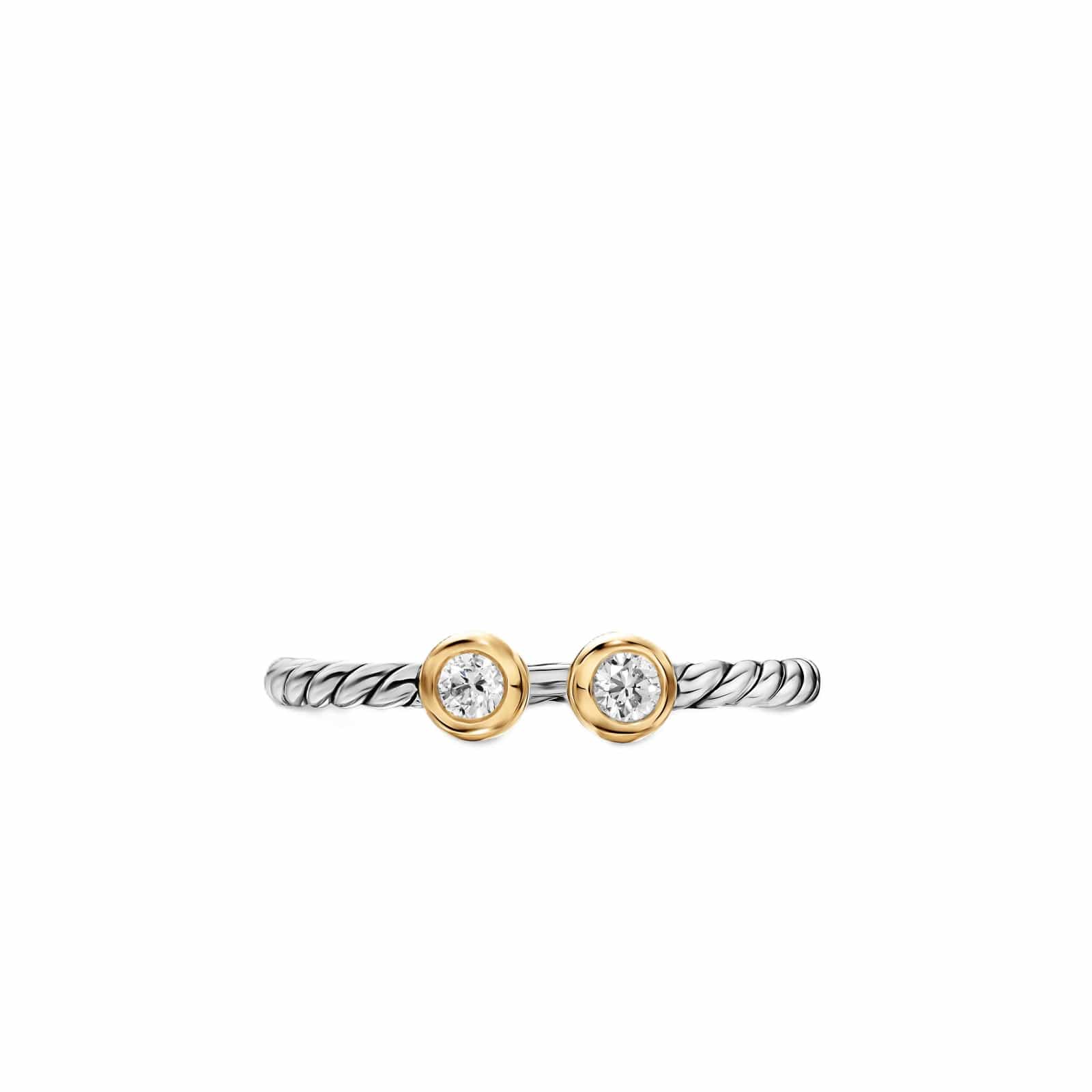 Cable Open Round Ring Sterling Silver with 14K Yellow Gold and Diamonds, 3.9mm - Image 3