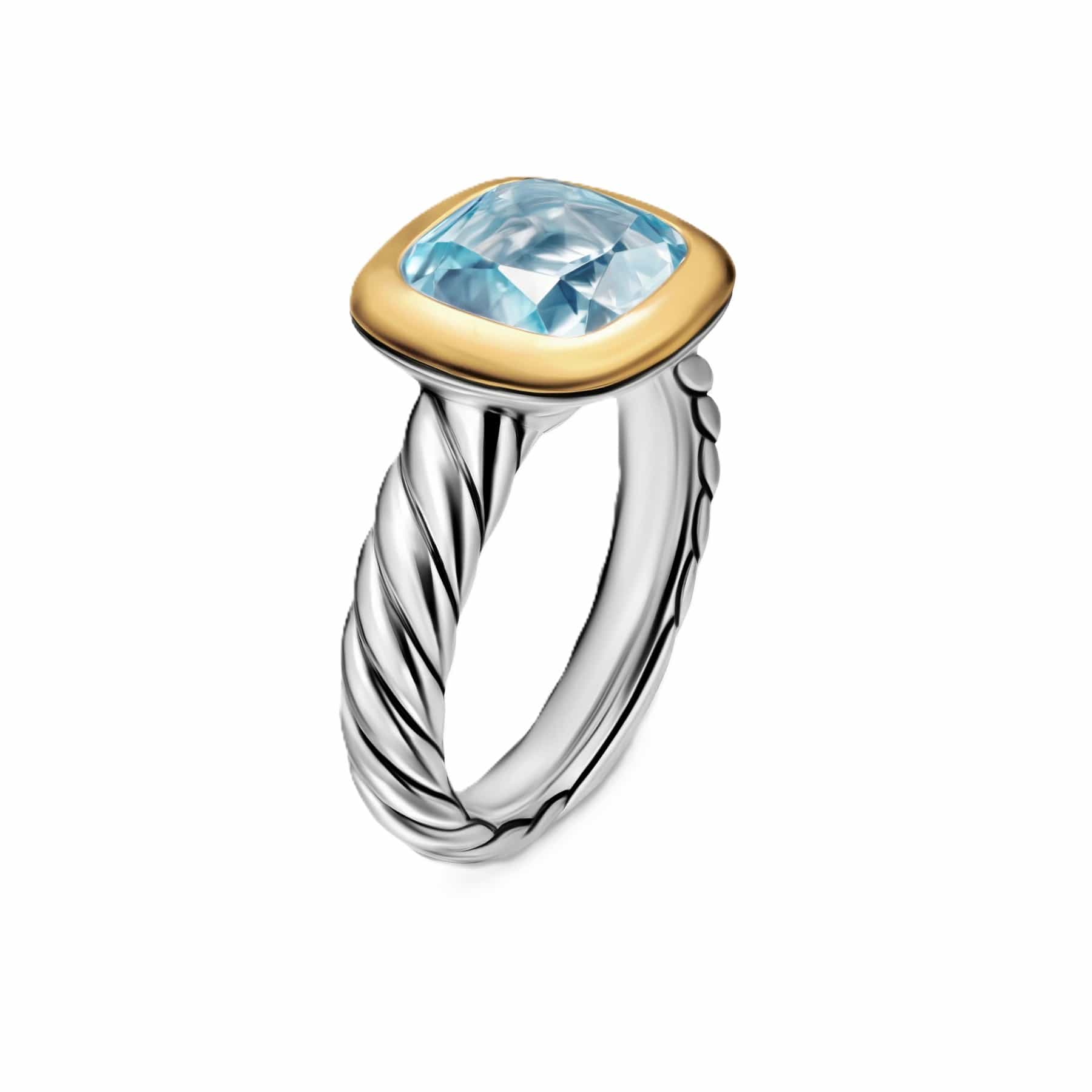 DY Mercer® Color Stone Ring Sterling Silver with 18K Yellow Gold and Sky Blue Topaz, 10mm - Image 2