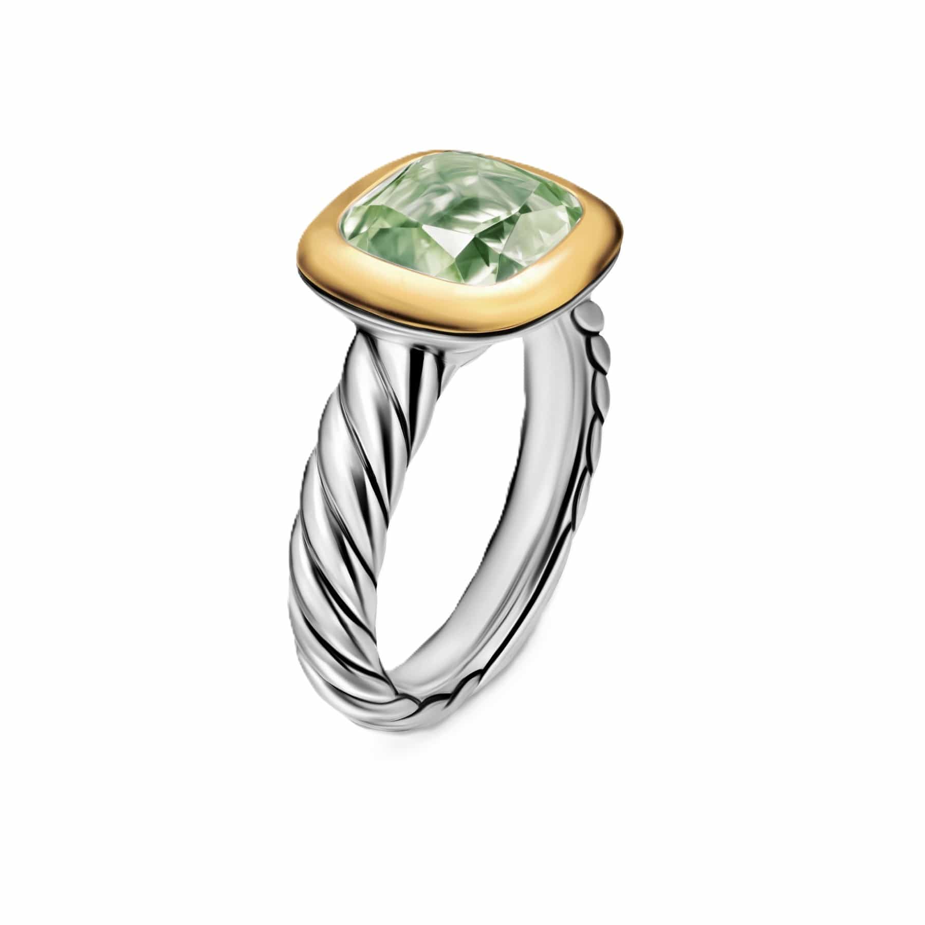 DY Mercer® Color Stone Ring Sterling Silver with 18K Yellow Gold and Prasiolite, 10mm - Image 2