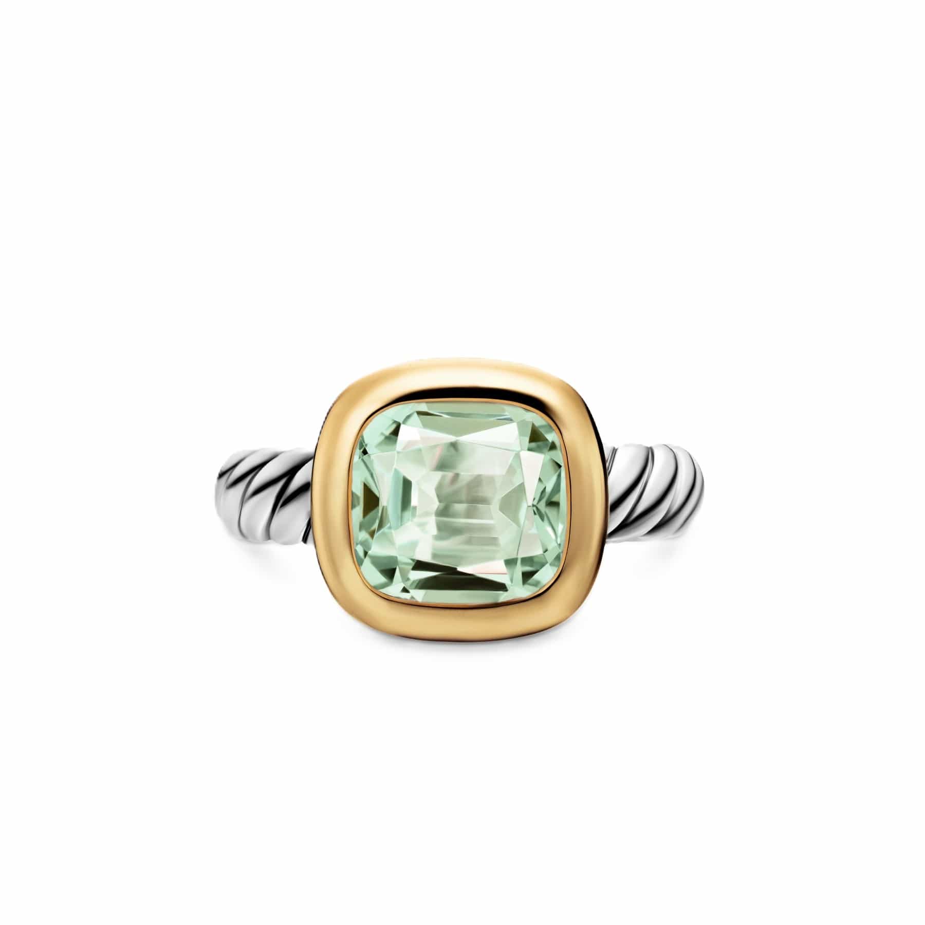 DY Mercer® Color Stone Ring Sterling Silver with 18K Yellow Gold and Prasiolite, 10mm - Image 3