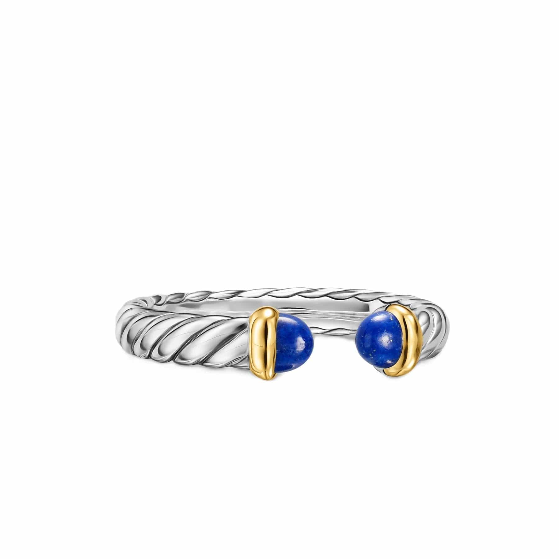 Petite Cable Open Ring Sterling Silver with 14K Yellow Gold and Lapis, 3.4mm