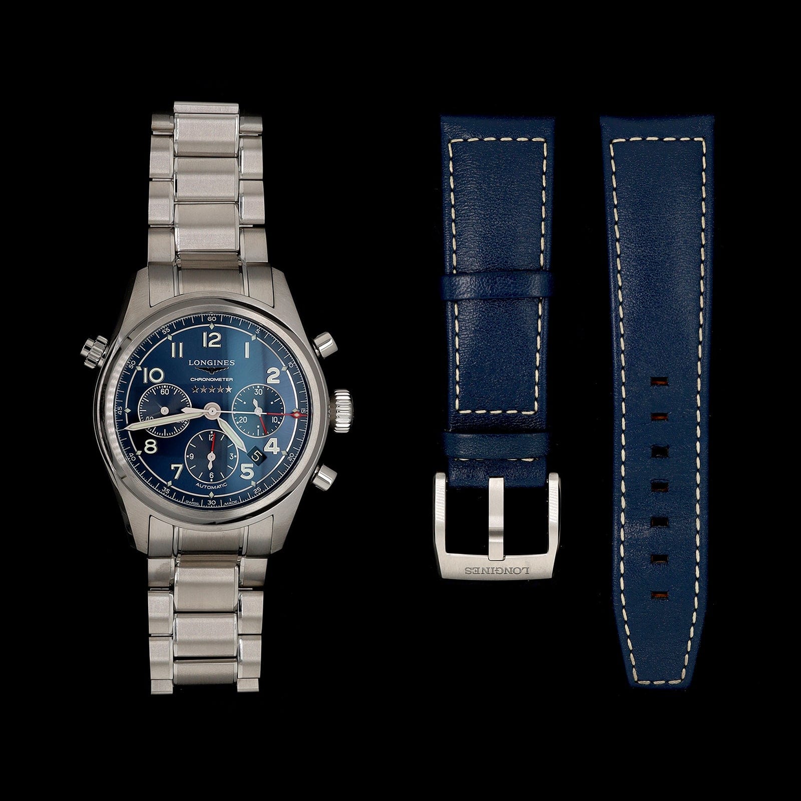 Stainless Steel Pre-Owned Longines Spirit Chronograph Estate Watch - Image 3