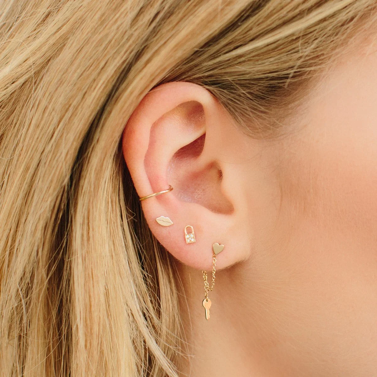 14K Yellow Gold Lip Stud Earrings - Image 2