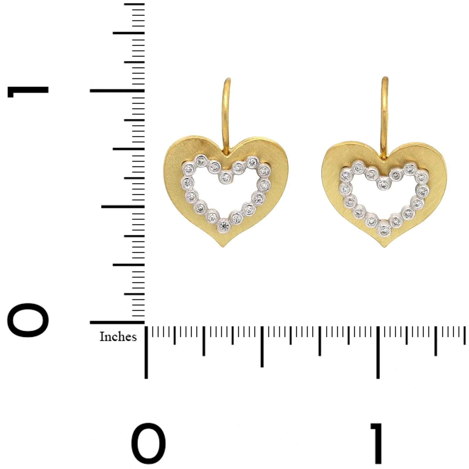 Suzy Landa 18K Yellow Gold Cut Out Heart Diamond Drop Earrings - Image 2