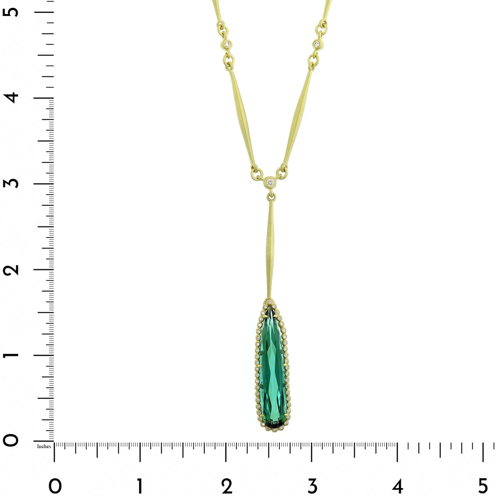 Suzy Landa 18K Yellow Gold Elongated Pear Shaped Green Tourmaline and Diamond Pendant Necklace - Image 4