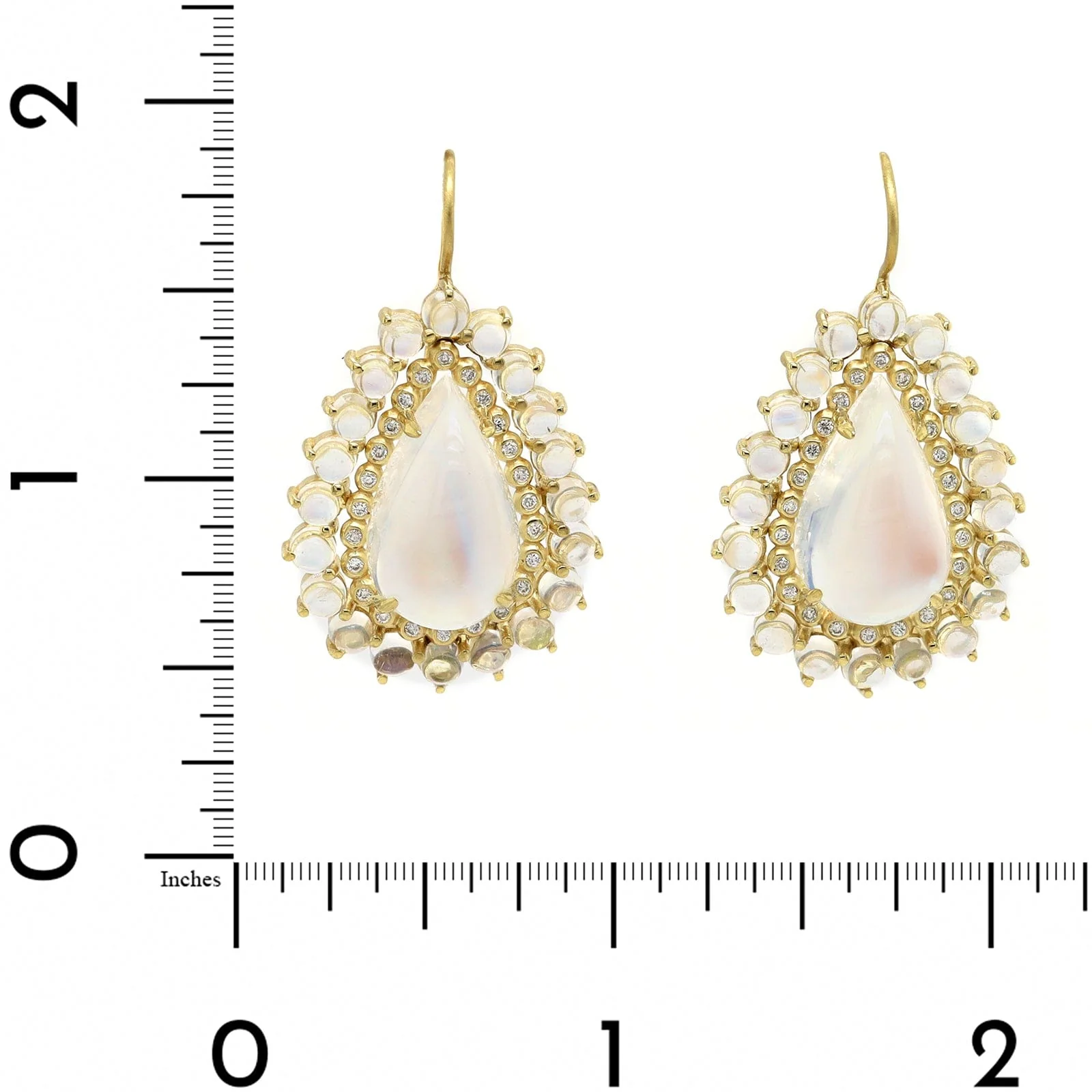 Suzy Landa 18K Yellow Gold Pear Shaped Moonstone and Diamond Drop Earrings - Image 2