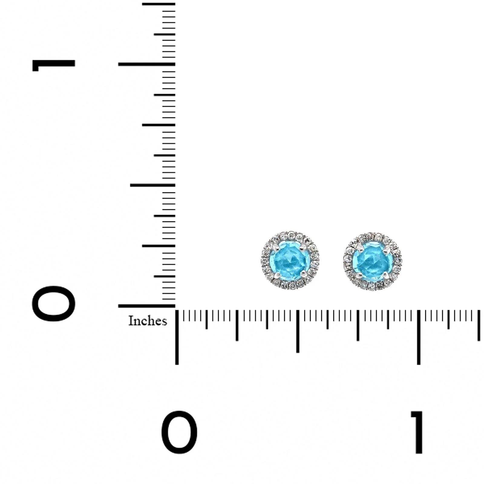 14K White Gold Blue Topaz Diamond Halo Stud Earrings - Image 2