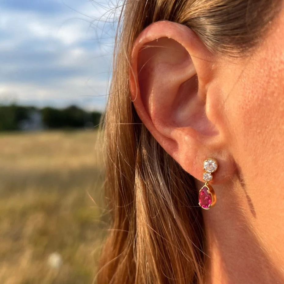 18K Yellow Gold Tourmaline Diamond Drop Earrings - Image 2