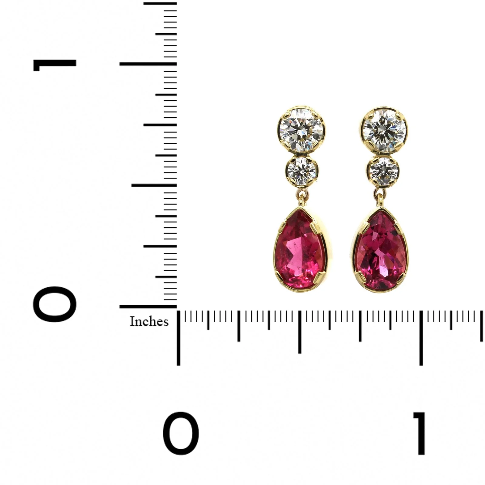 18K Yellow Gold Tourmaline Diamond Drop Earrings - Image 3