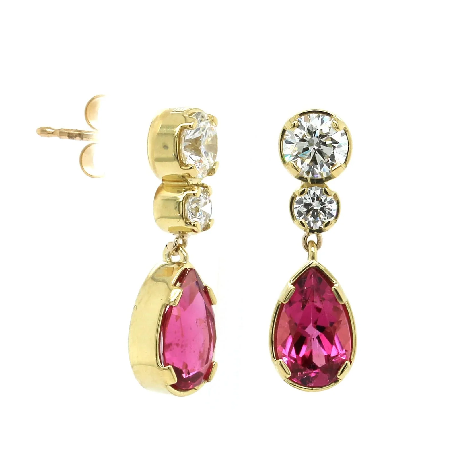 18K Yellow Gold Tourmaline Diamond Drop Earrings - Image 4