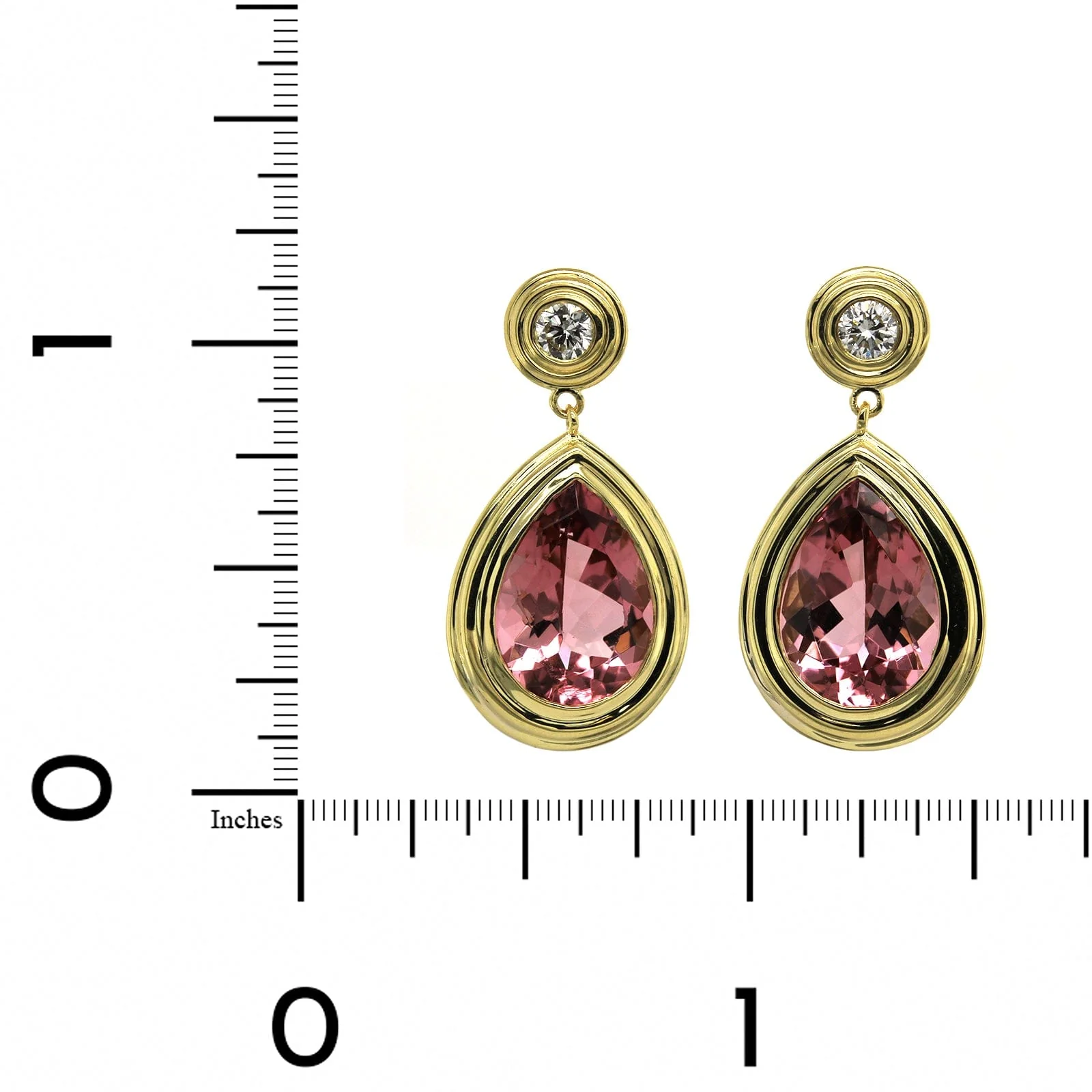 18K Yellow Gold Pear Shape Tourmaline Drop Earrings - Image 3
