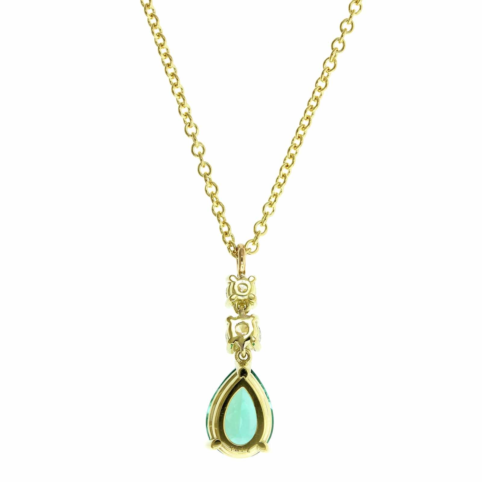 18K Yellow Gold Green Pear Shape Tourmaline Diamond Pendant - Image 2