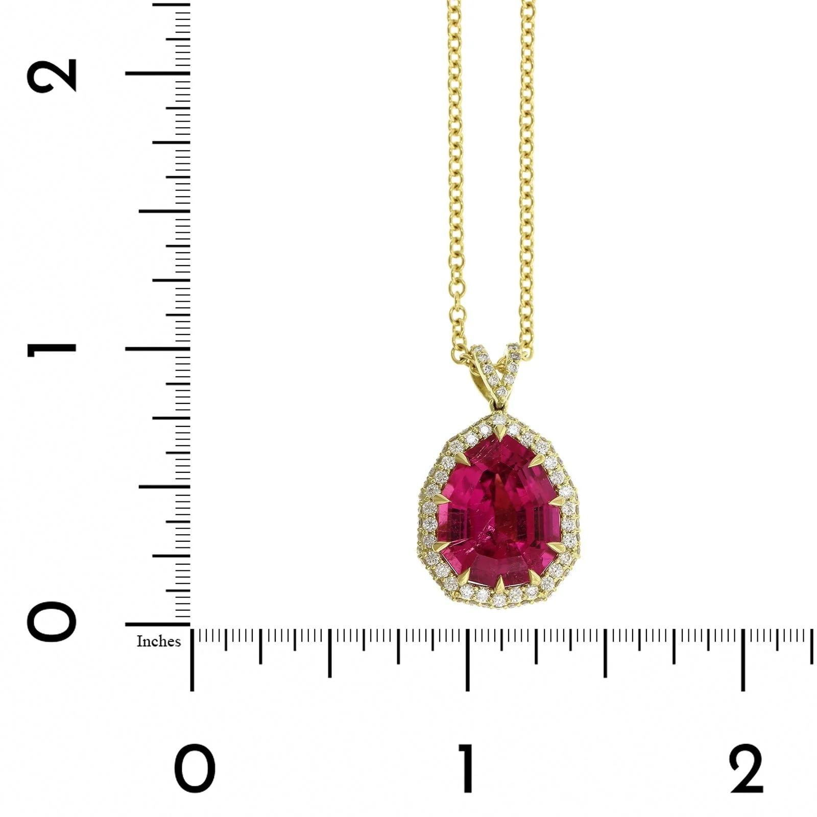 18K Yellow Gold Rubellite Diamond Halo Pendant - Image 4