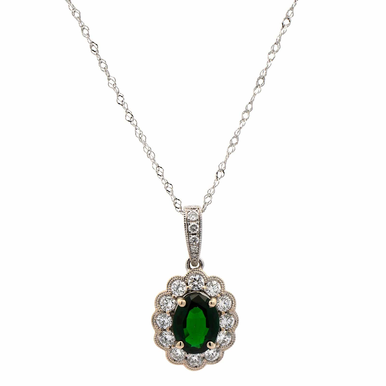 18K White Gold Tourmaline and Diamond Halo Pendant - Image 5