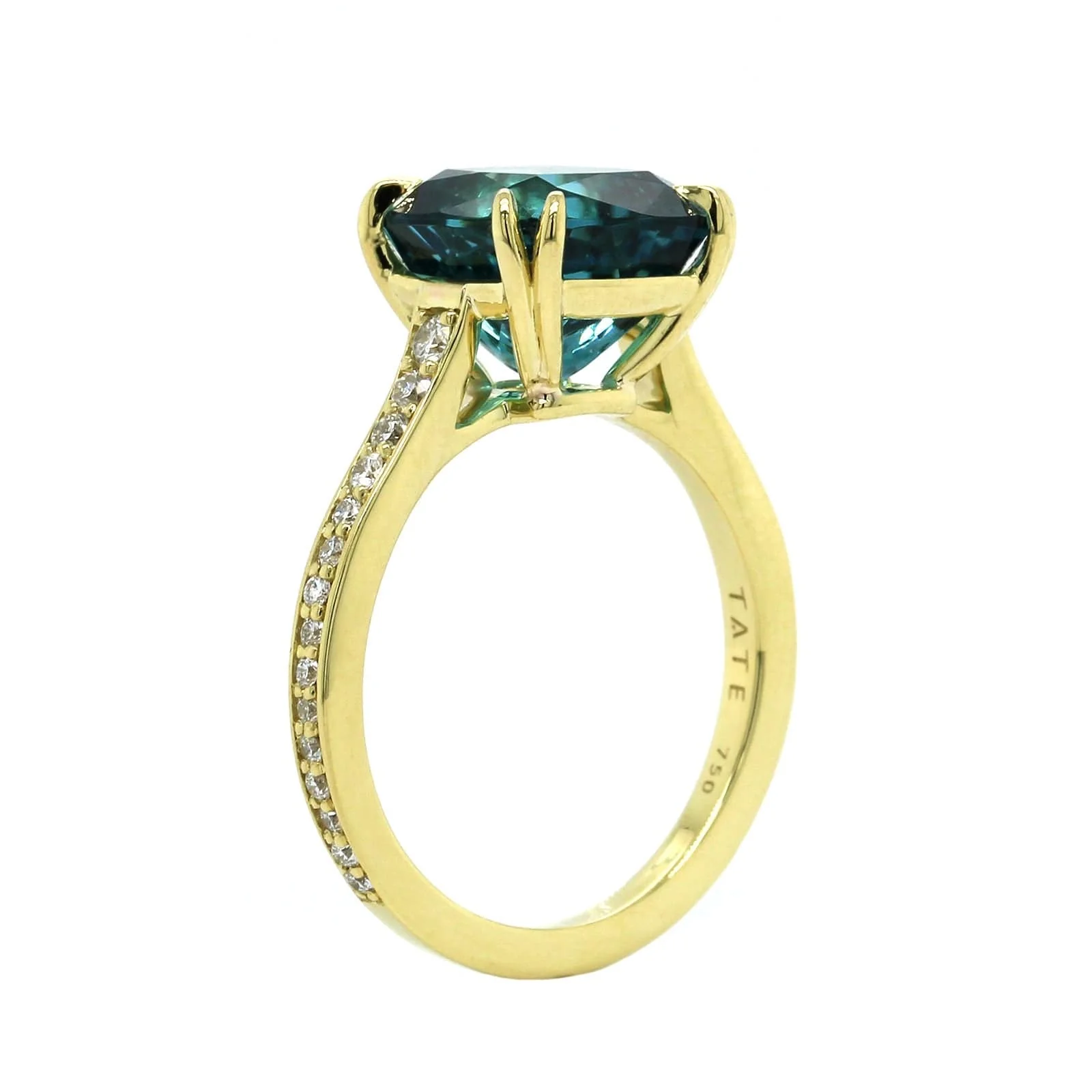 18K Yellow Gold Blue Cushion Tourmaline Ring - Image 2